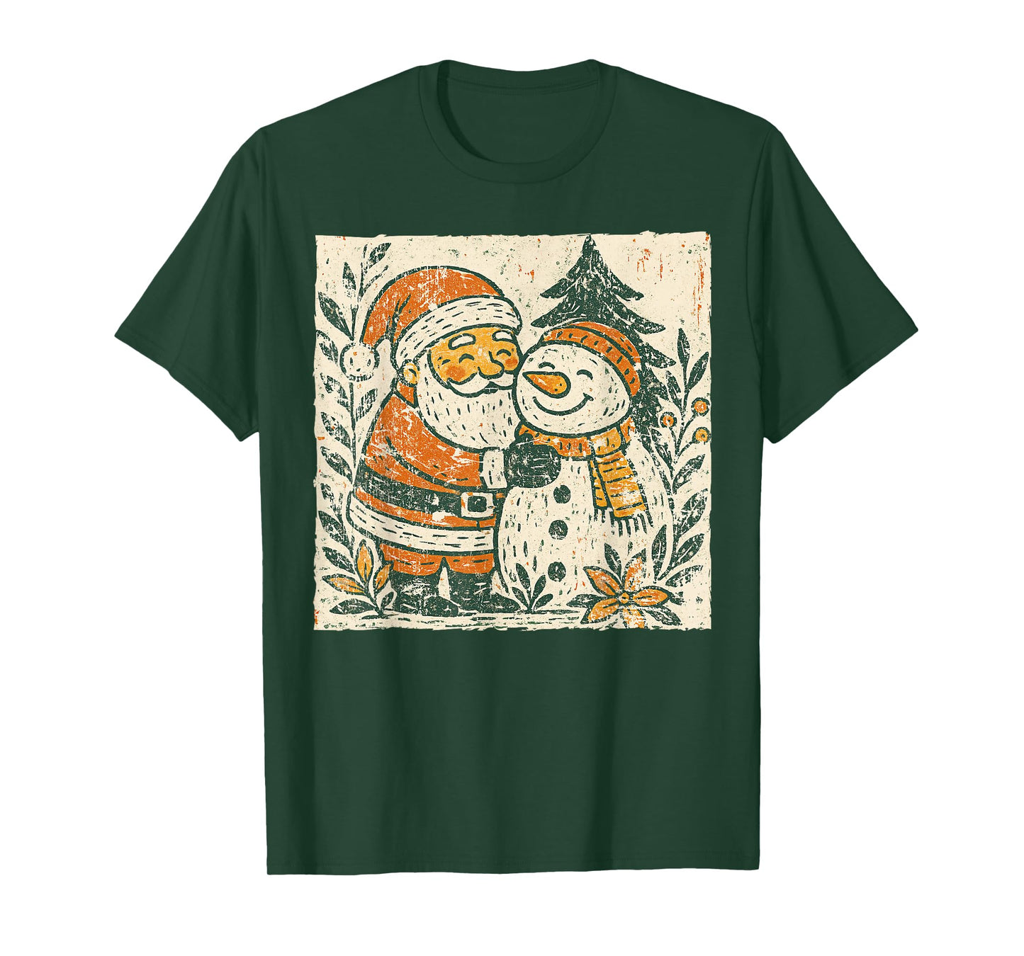 Merry Christmas Xmas Vibes Holiday Vintage Santa & Snowman T-Shirt