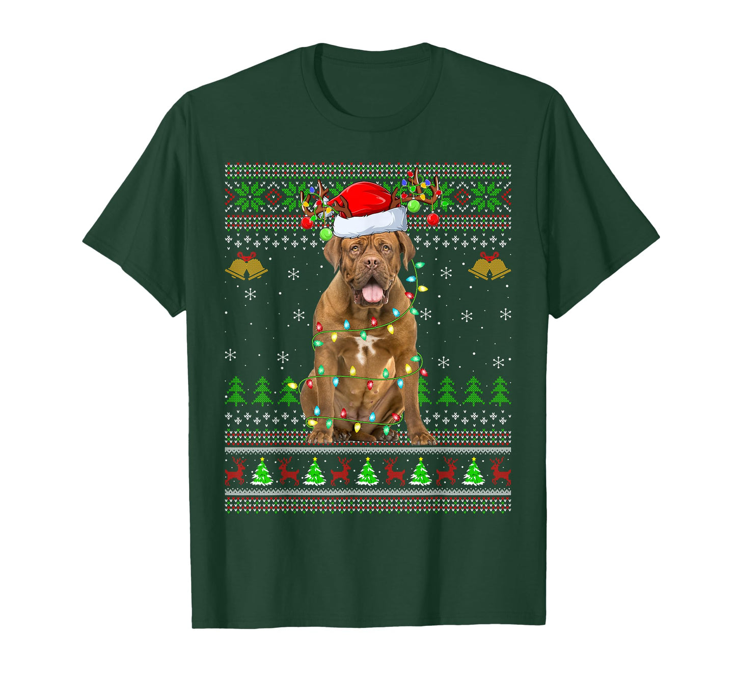 Dogue De Bordeaux Dog Ugly Christmas Sweaters Holiday Xmas T-Shirt