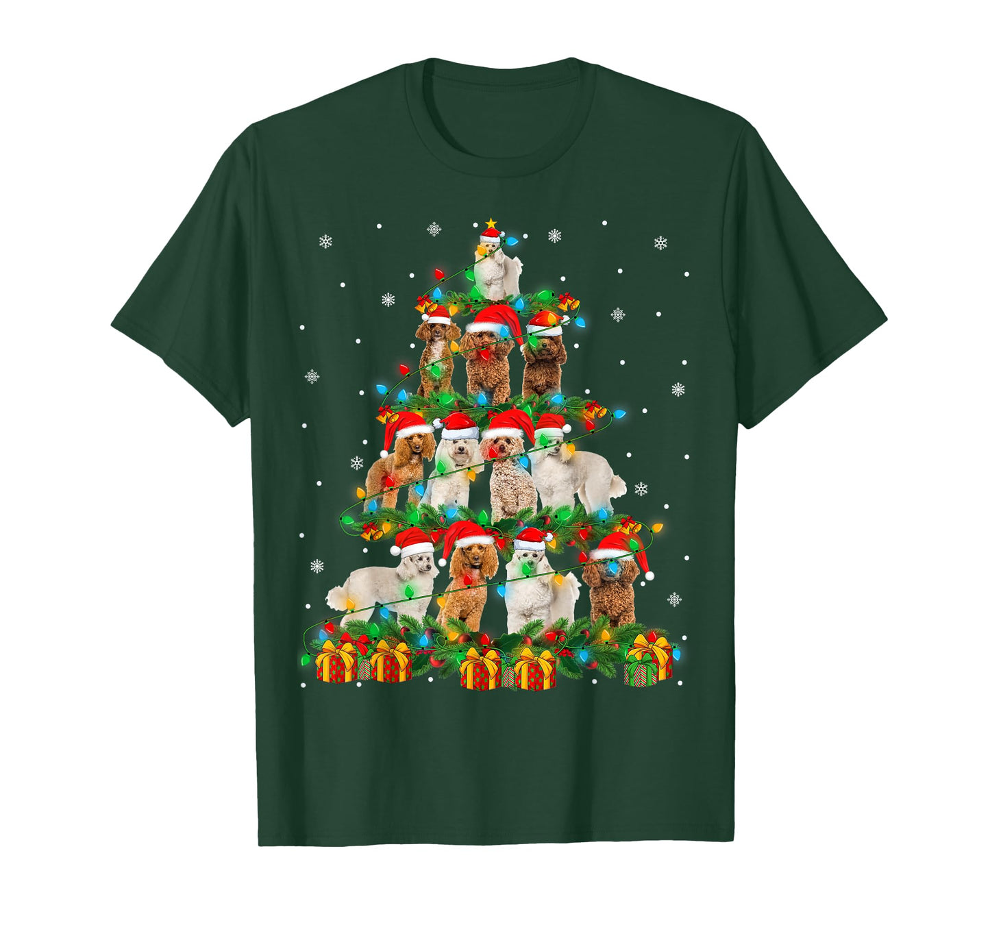 Poodle Dog Christmas Tree Lights Holiday Santa Poodle Xmas T-Shirt