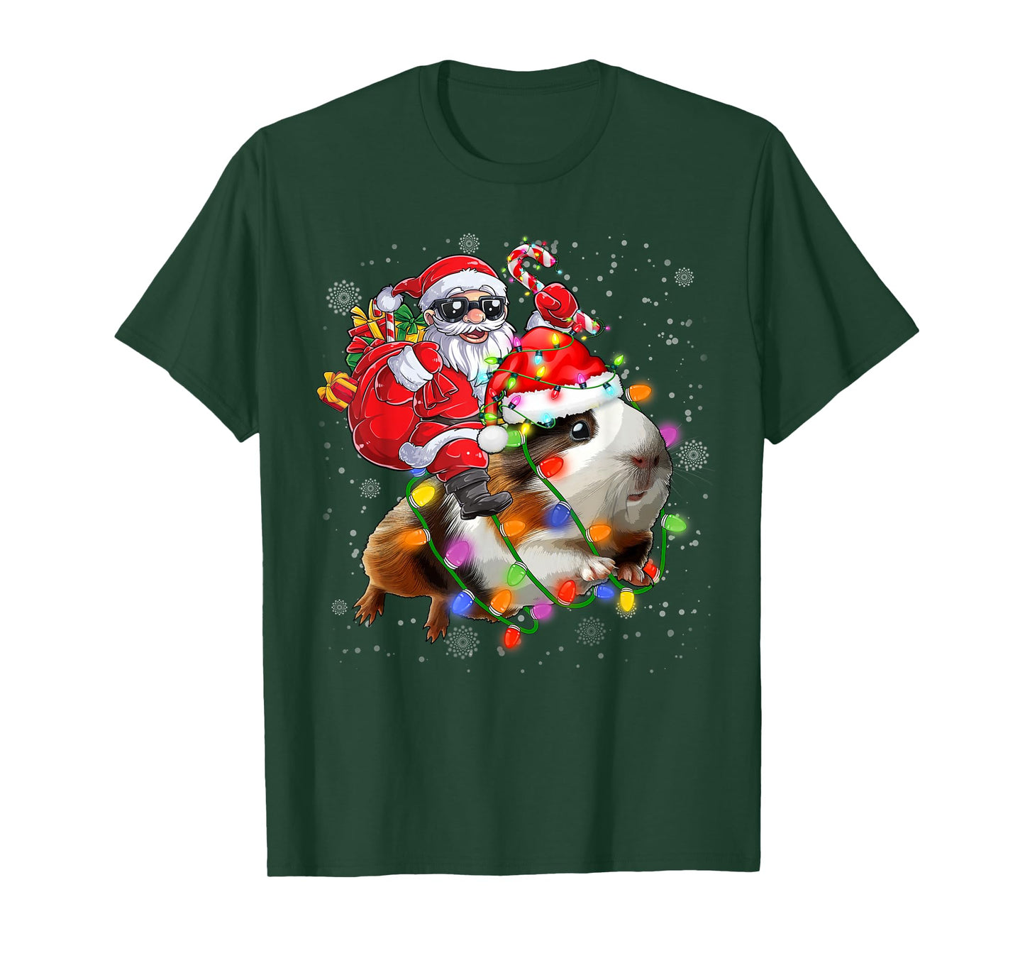 Funny Guinea Pig Christmas Santa Hat Xmas Lights T-Shirt