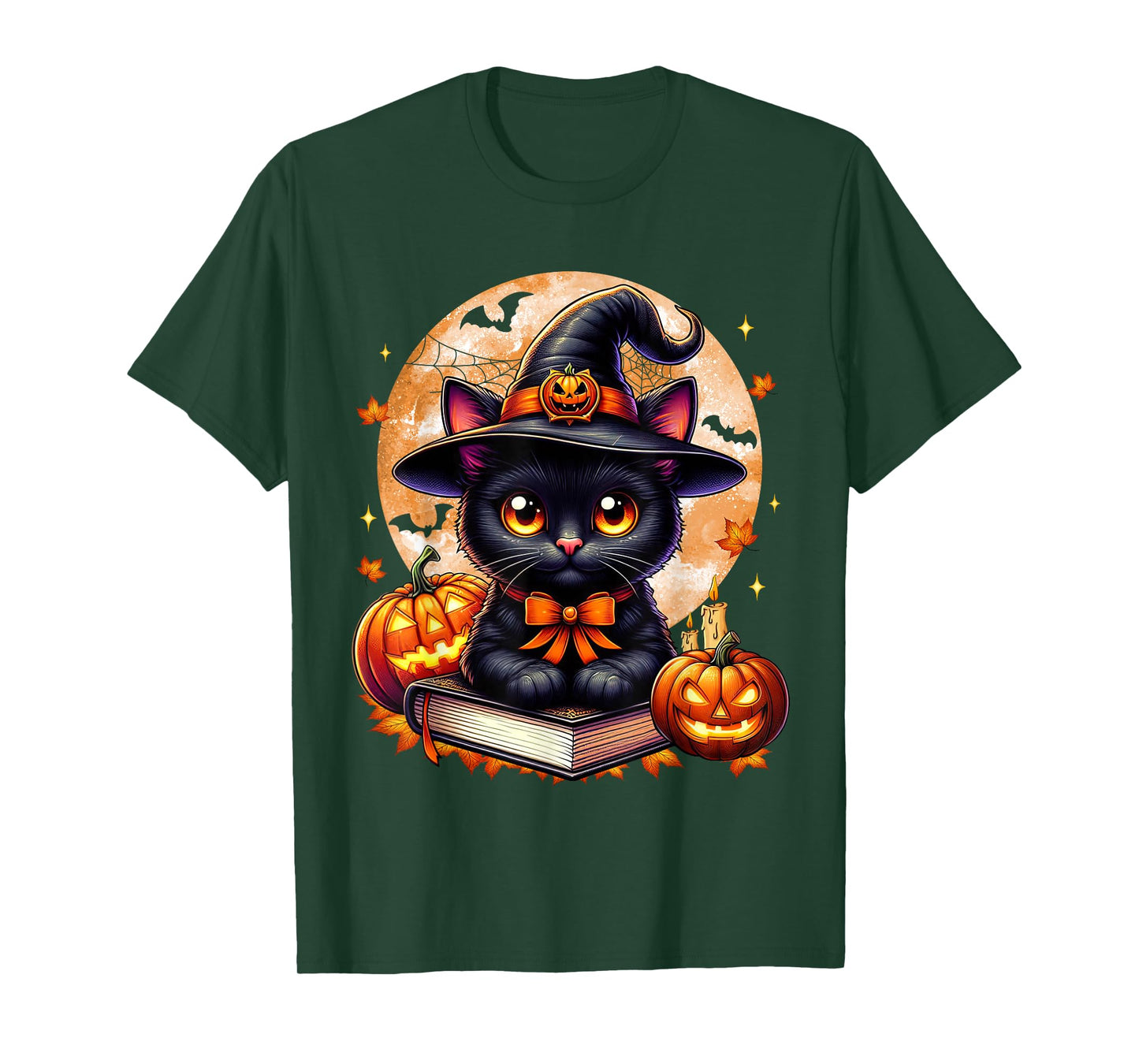 Retro Black Cat Halloween Pumpkin Costume for Women Men Kids T-Shirt