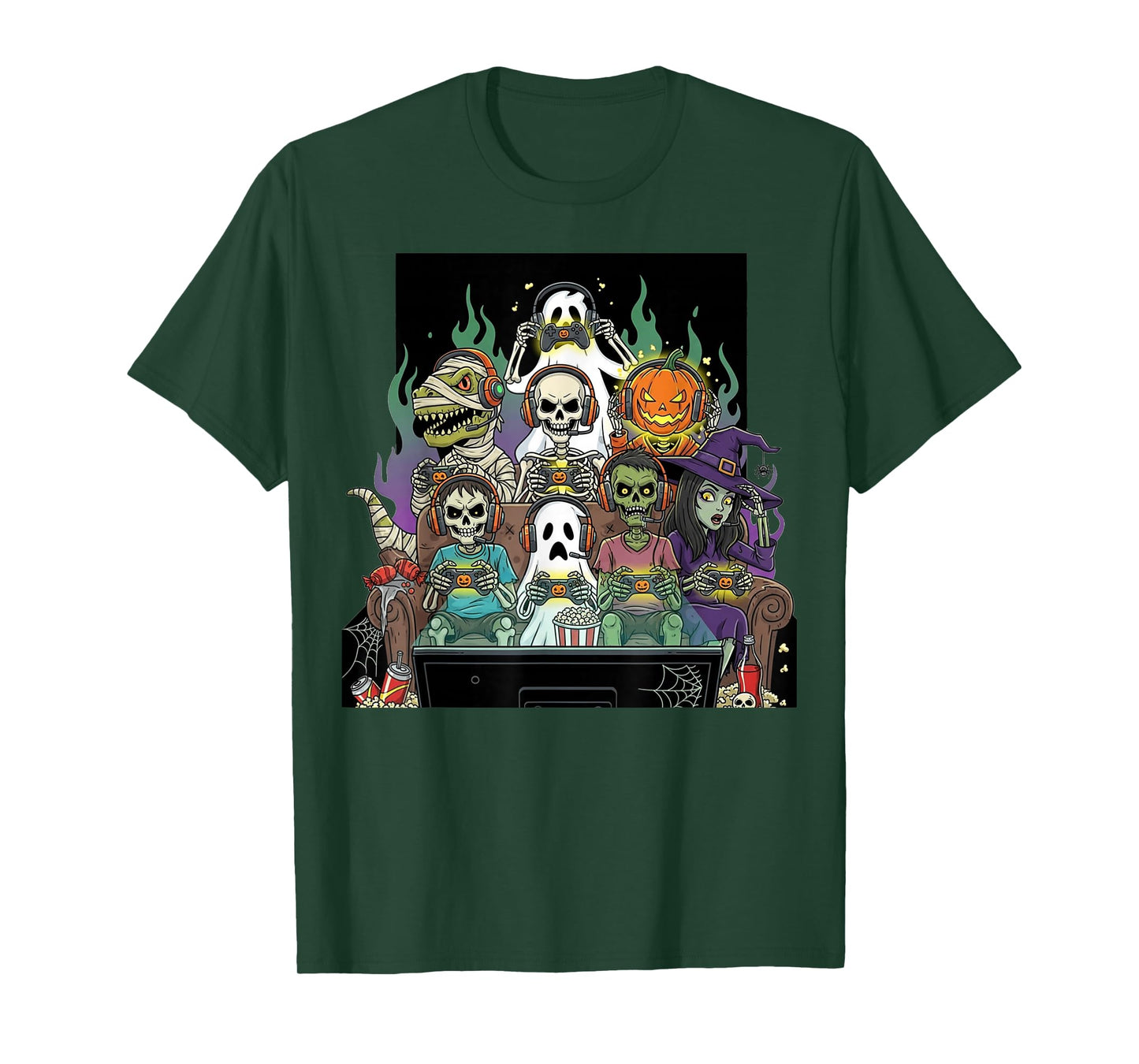 Halloween Boys Kids Gamer Dinosaur Skeleton Ghost Witch T-Shirt