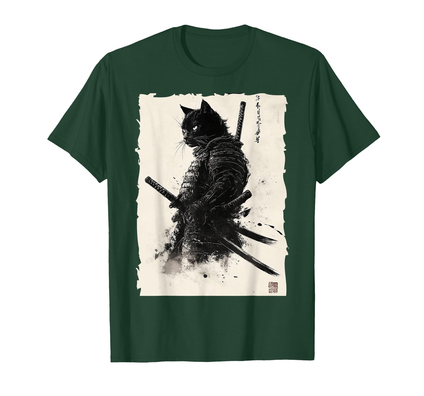 Black cat Vintage Japanese Samurai Cat Retro Ukiyo-e Artwork T-Shirt