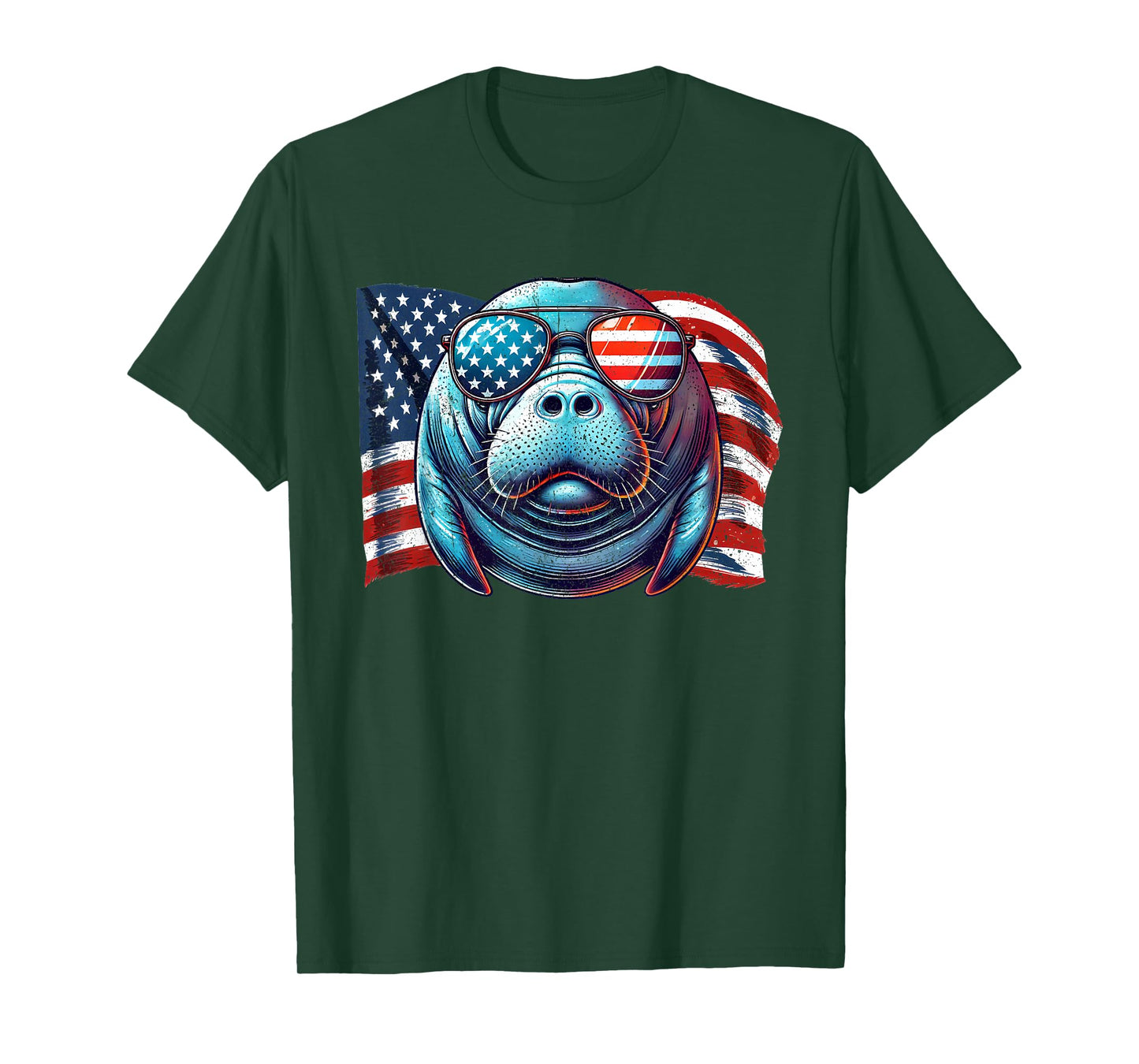 Vintage Manatee USA Flag Animals Lovers Patriotic Sunglasses T-Shirt