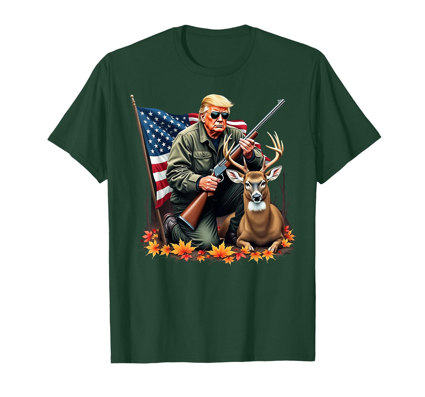 Hunting Deer Season Vintage Trump USA Flag Camouflage T-Shirt