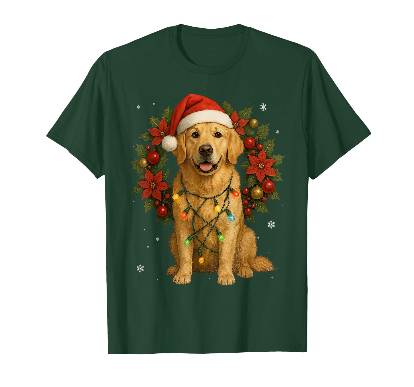 Golden Retriever Christmas Dog Festive Wreath Xmas T-Shirt