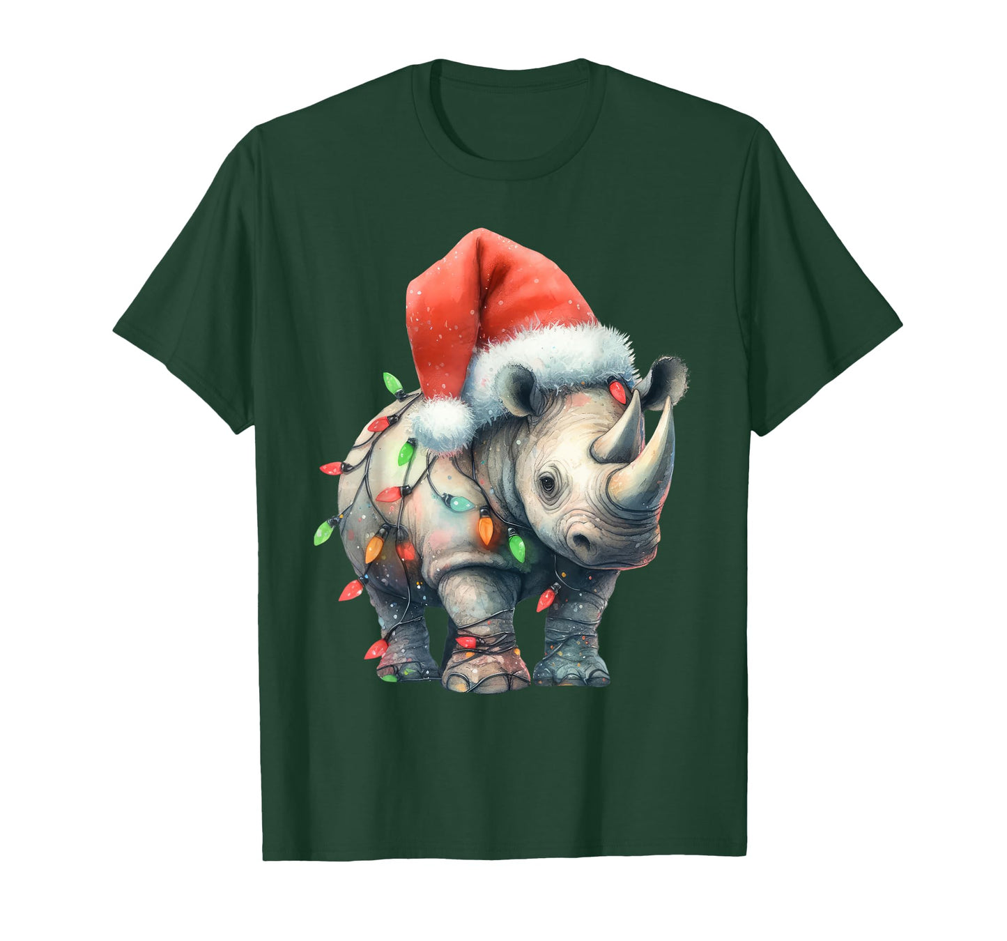 Rhino Christmas Lights Funny Santa Hat Merry Xmas T-Shirt
