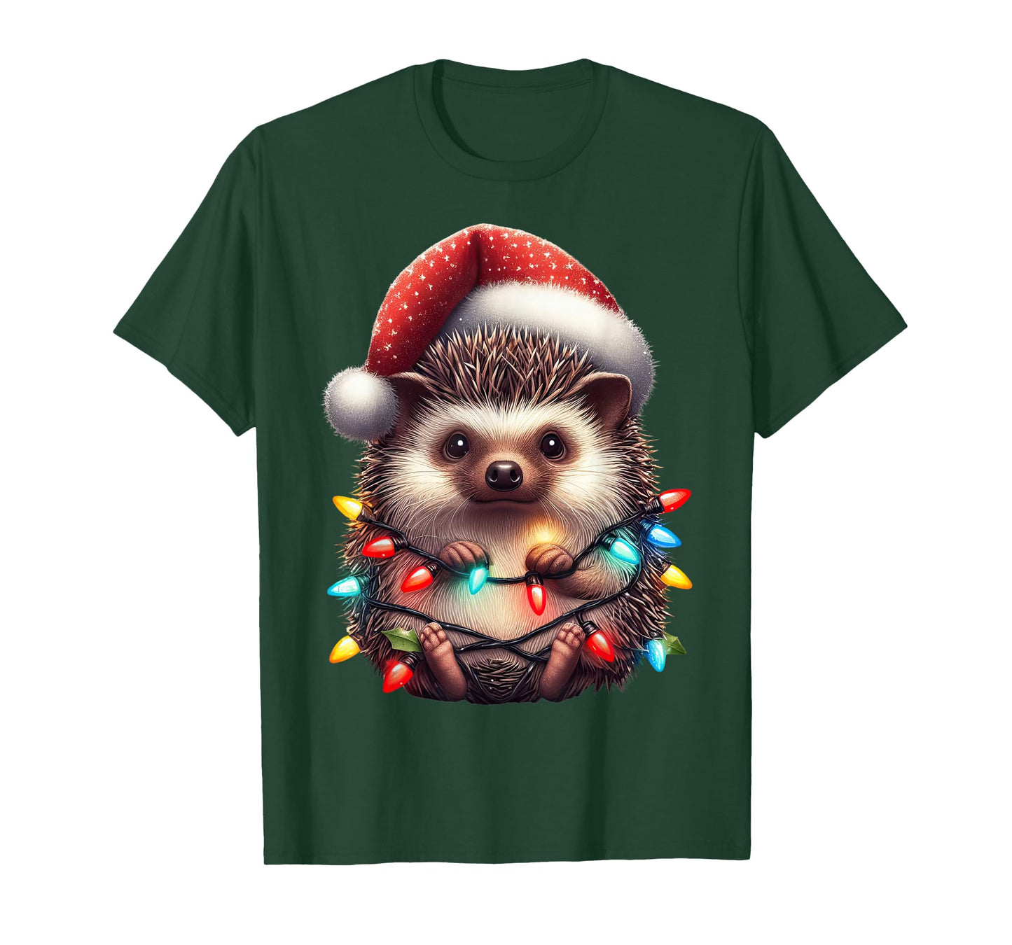Hedgehog Christmas Lights Funny Santa Hat Merry Xmas T-Shirt