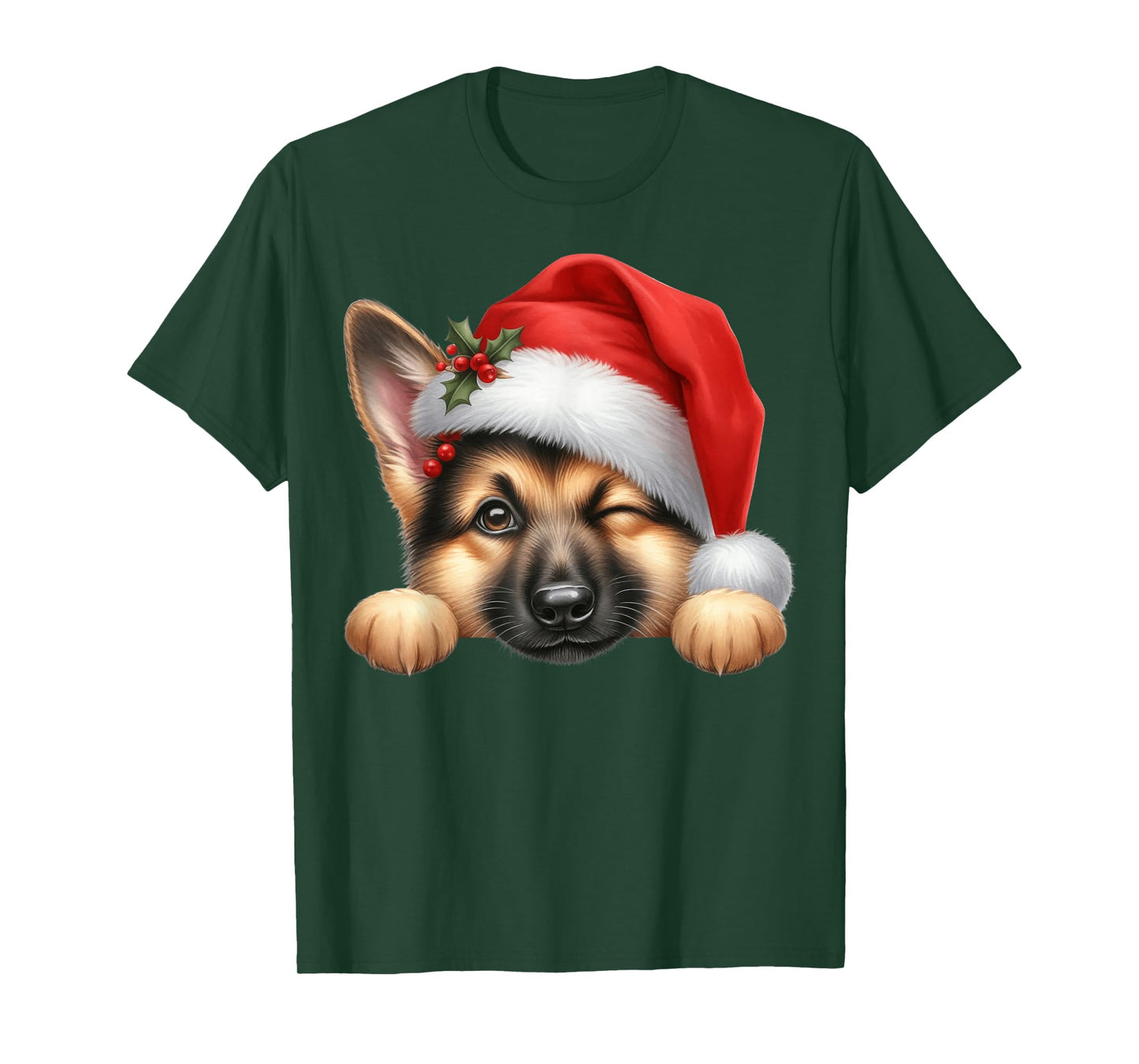 German Shepherd Dog Christmas Santa Hat Dog Mom Dad T-Shirt