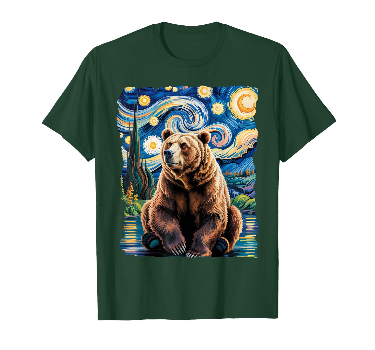 Fat Bear Week Van Gogh Style Starry Night Grizzly Bear T-Shirt