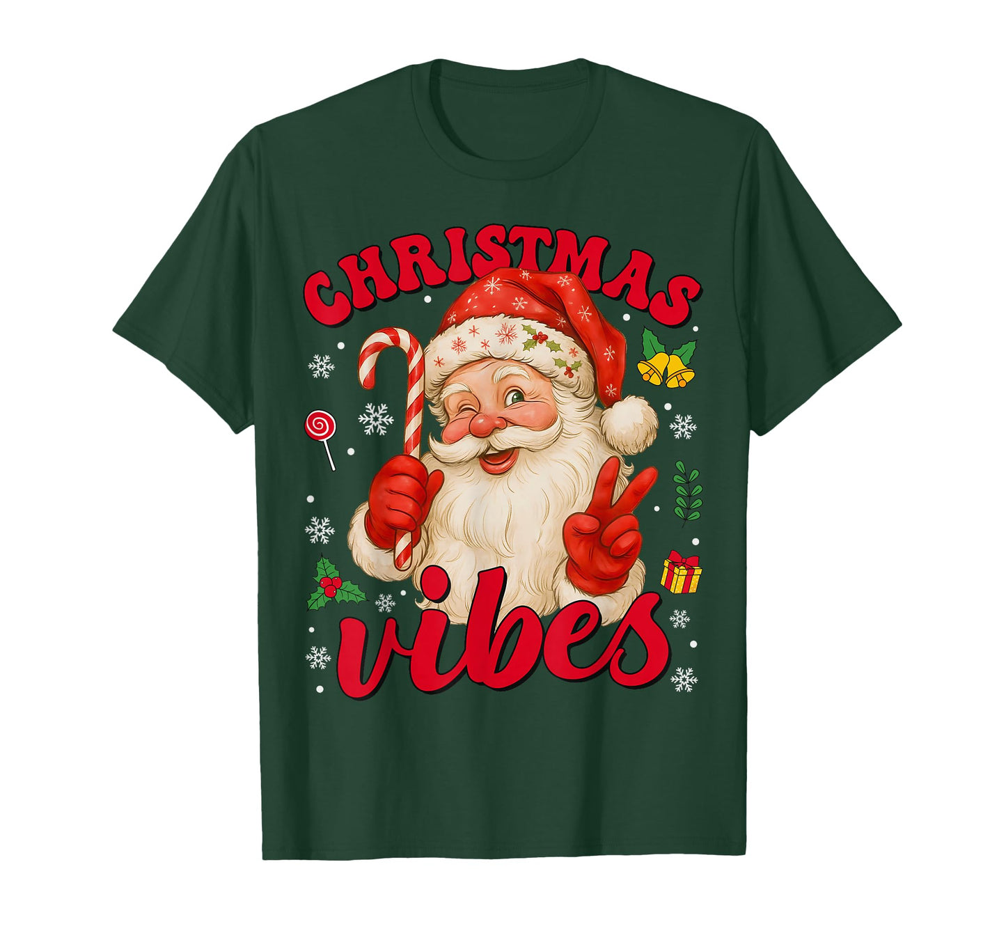 Vintage Christmas Santa Claus Candy Cane Holiday Vibes T-Shirt