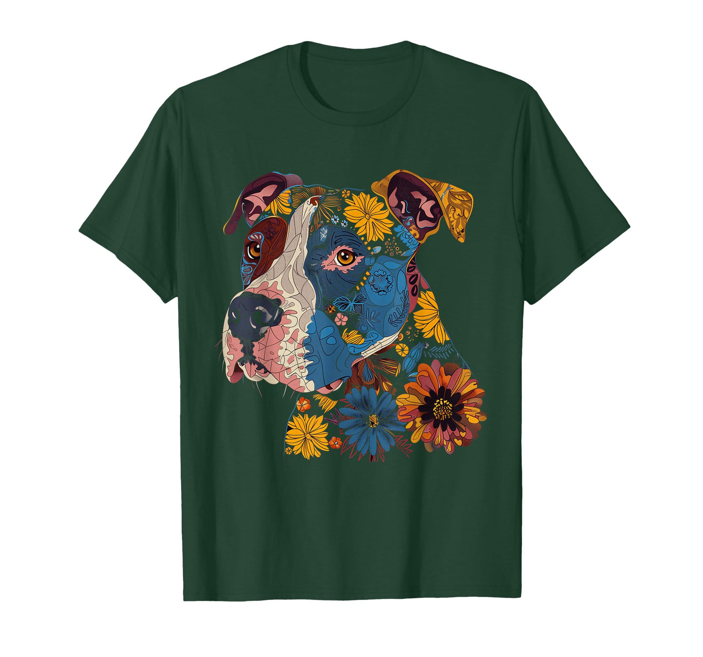 Pitbull Floral Dog Lover Vintage Flower Art Pitbull Mom Dad Men Women Kids T-Shirt