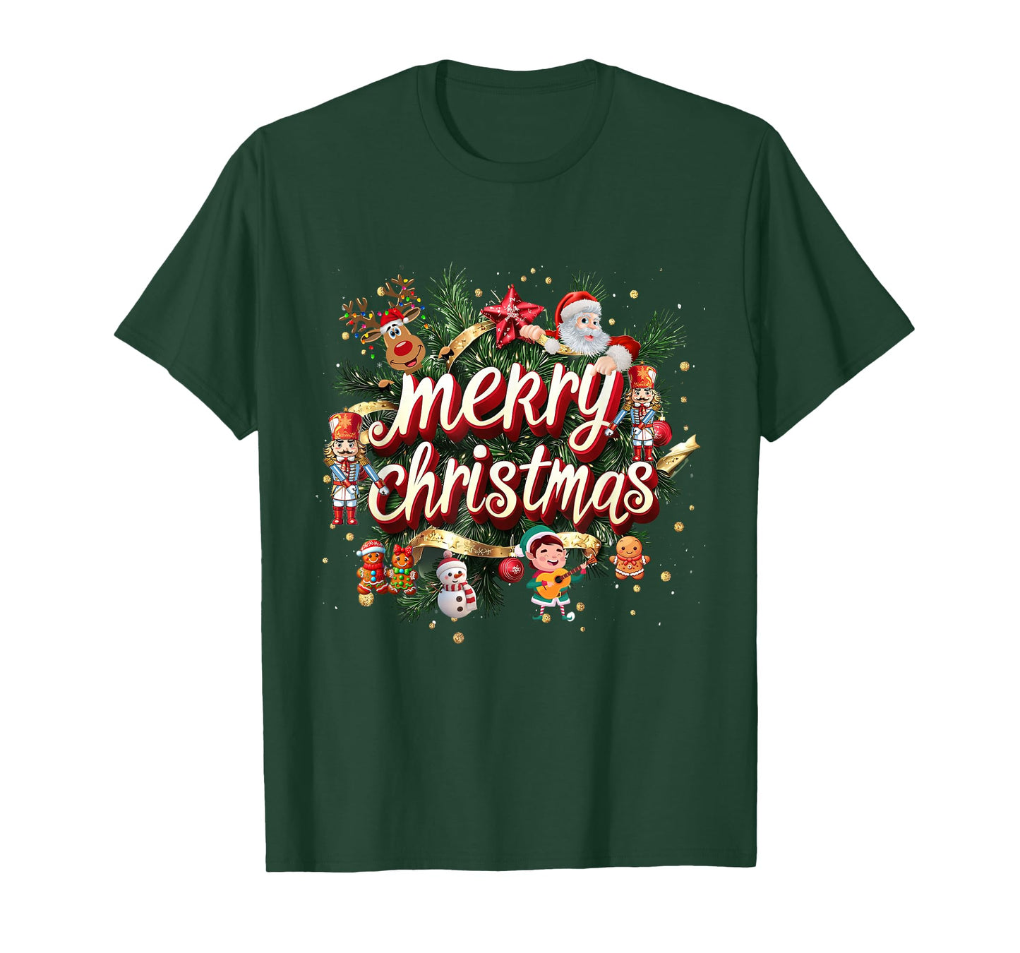 Funny Merry Christmas Lights Elf Santa Xmas Family Men Women T-Shirt