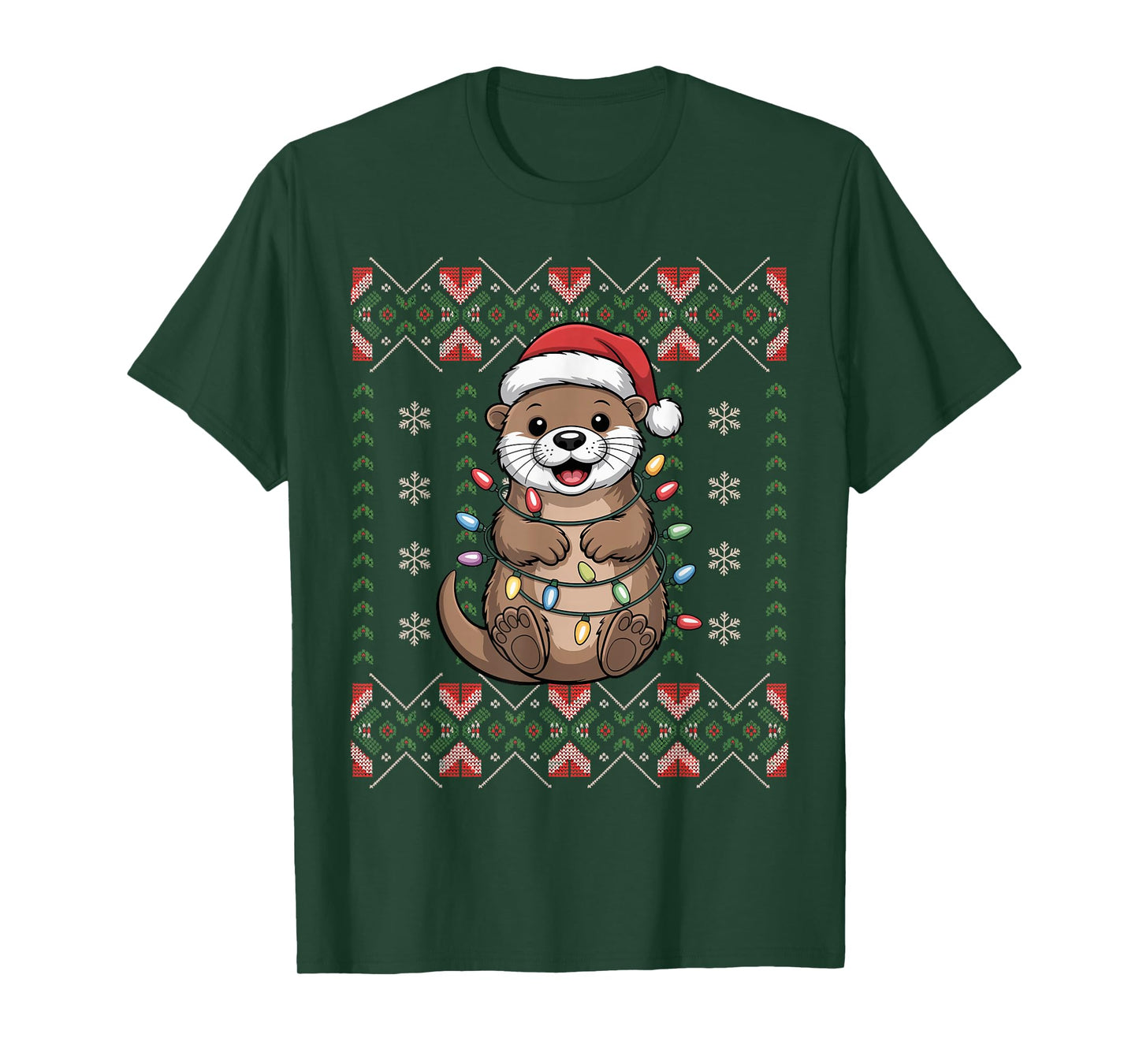 Santa Otter Christmas Ugly Sweater Funny Holiday Pajamas T-Shirt