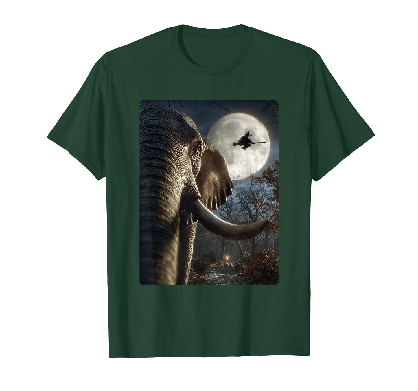 Funny Elephant Selfie Full Moon Flying Witch Halloween Dog T-Shirt