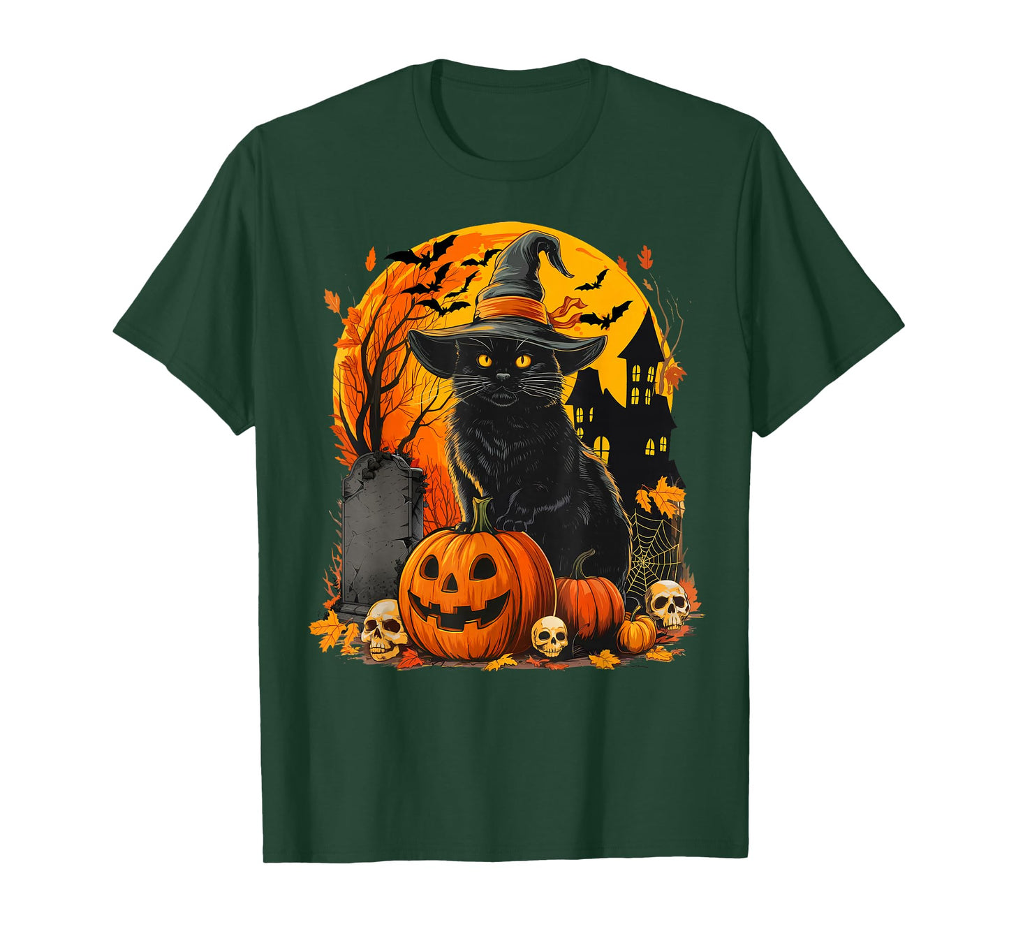 Funny Vintage Black Cat Pumpkin Halloween Men Women Kids T-Shirt