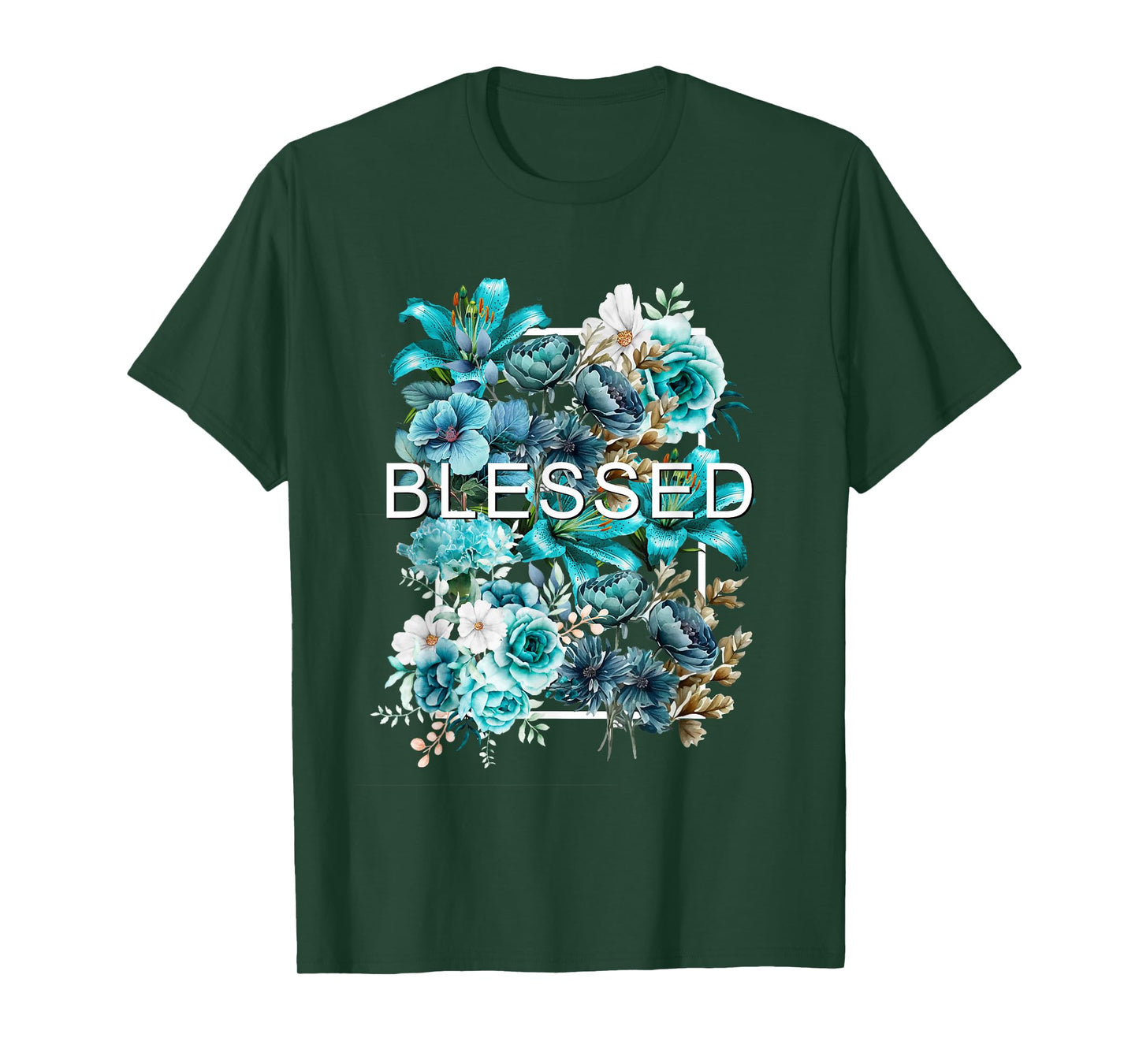 Teal Aqua Blessed & Blooming Teal Aqua Graphic T-Shirt