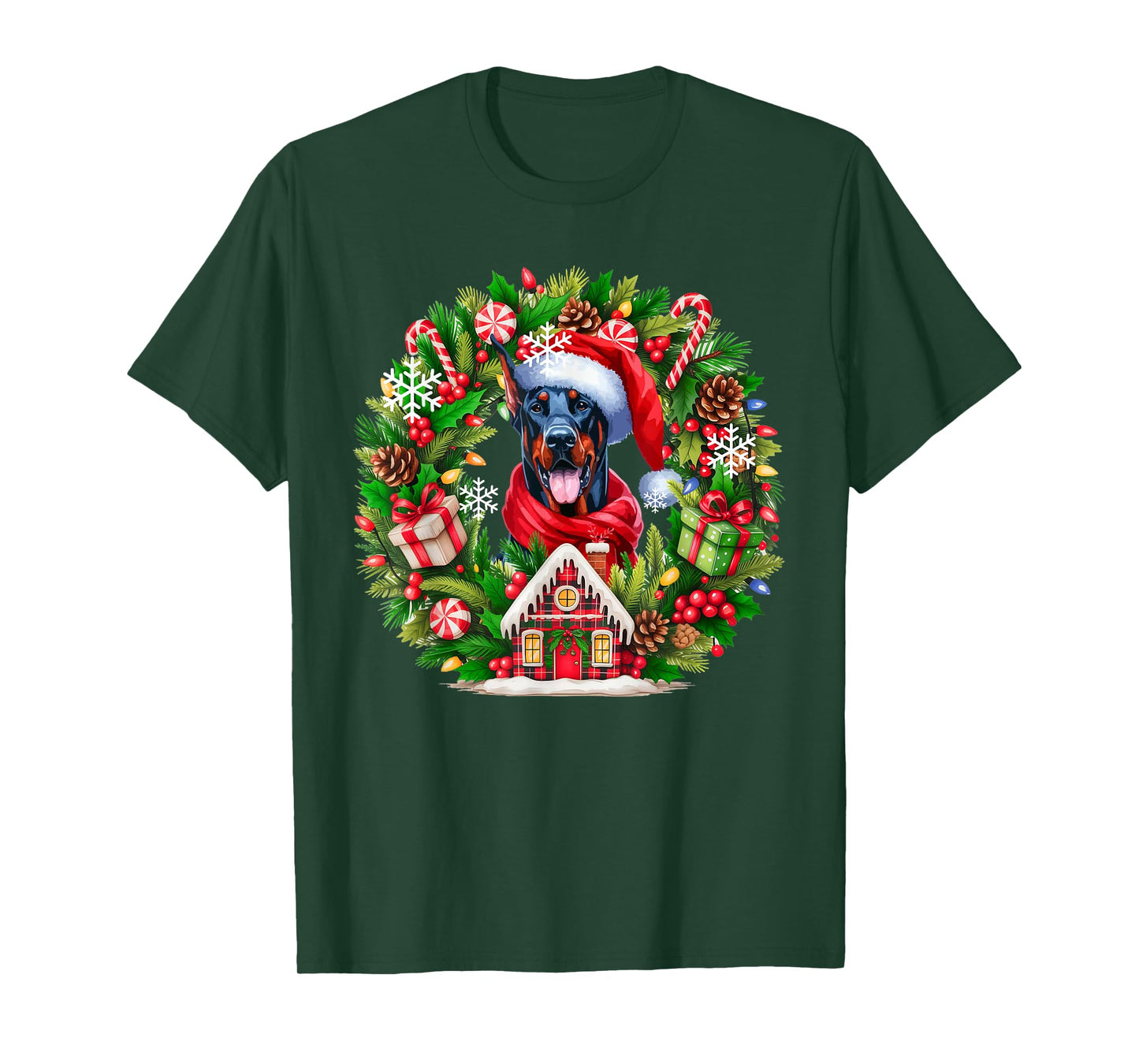 Santa Dobermann Christmas Floral Circle Matching Owner Kids T-Shirt