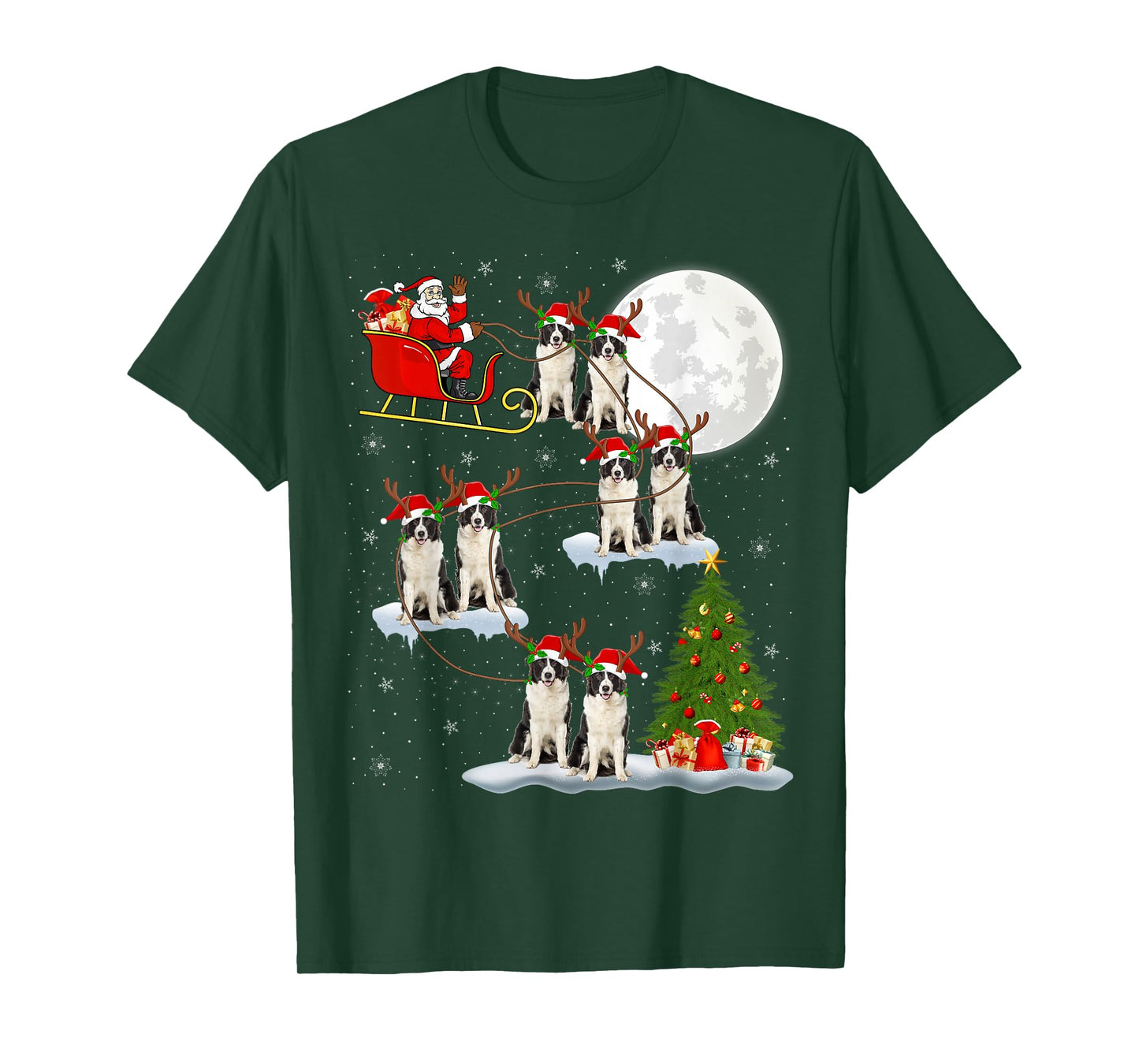 Border Collie Dog Santa Sleigh Flying Funny Christmas T-Shirt