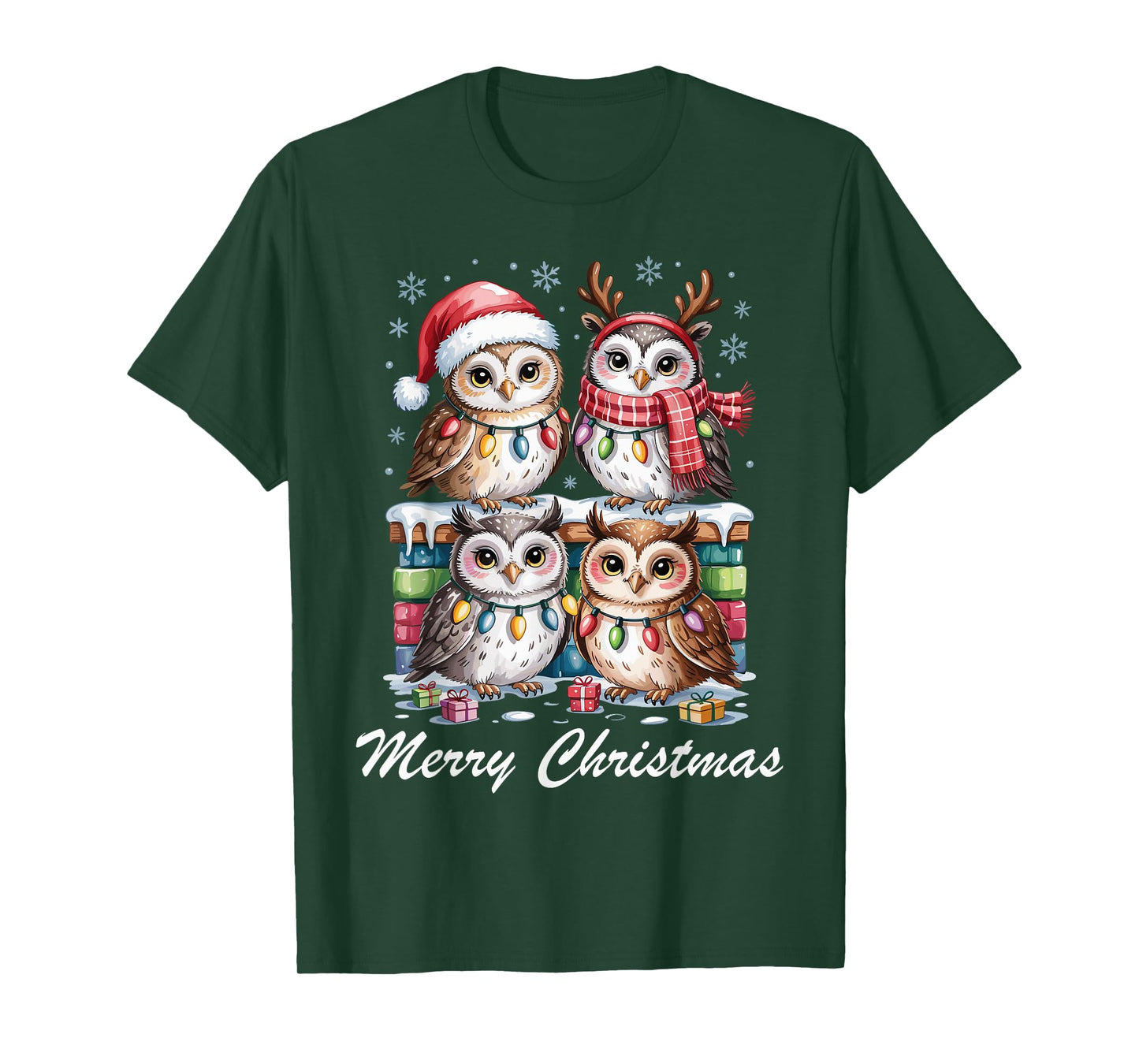 Owl Merry Christmas Cute Pet Lovers Funny Holiday Pajama T-Shirt