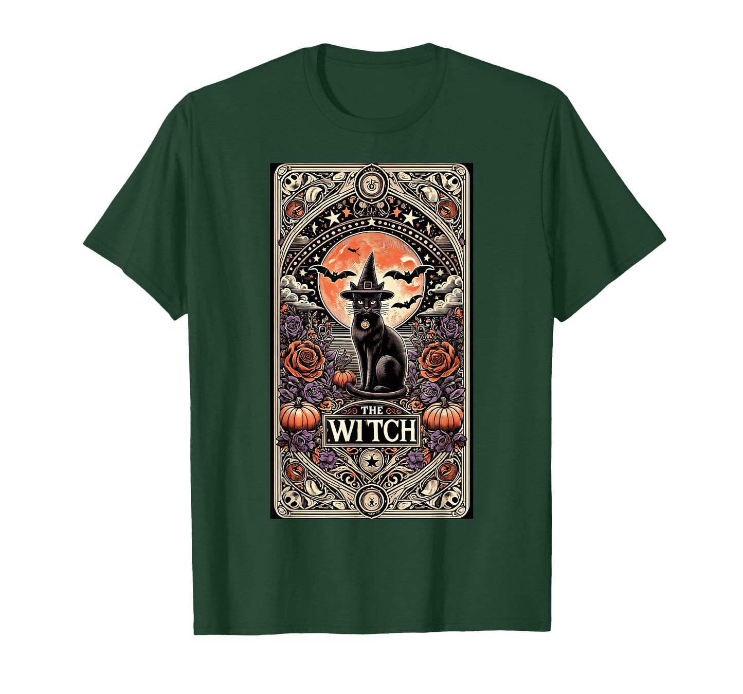 Vintage Gothic The Witch Black Cat Tarot Card Halloween 2024 T-Shirt