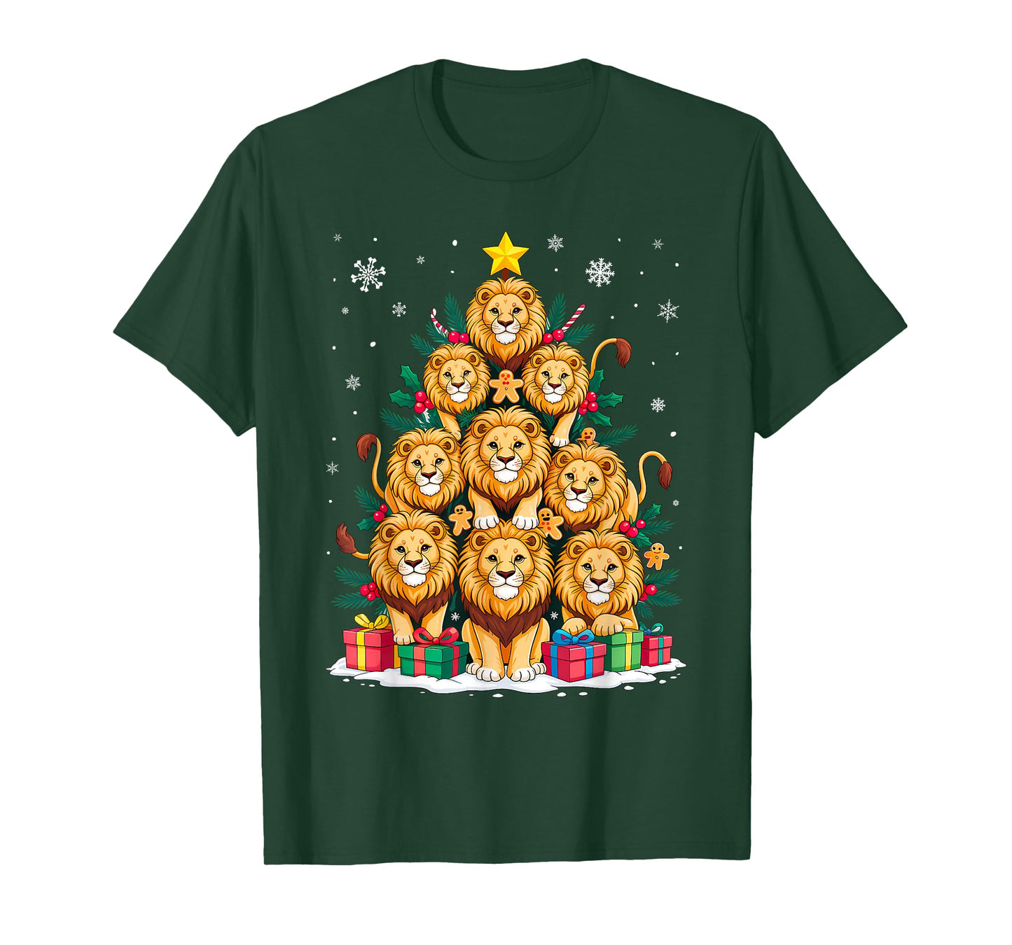 Lover Xmas Matching Santa Lion Christmas Tree T-Shirt