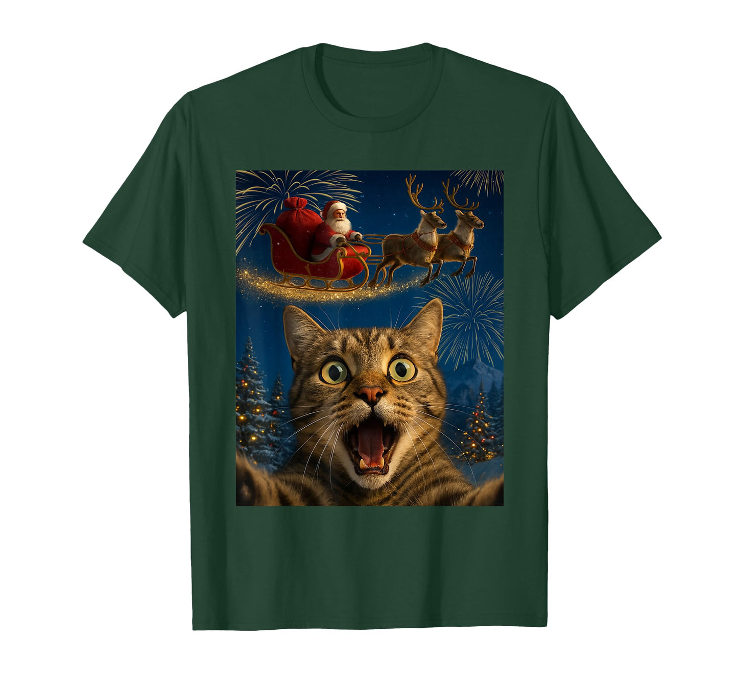 Funny Cat Selfie with Santa Christmas Xmas Meme T-Shirt