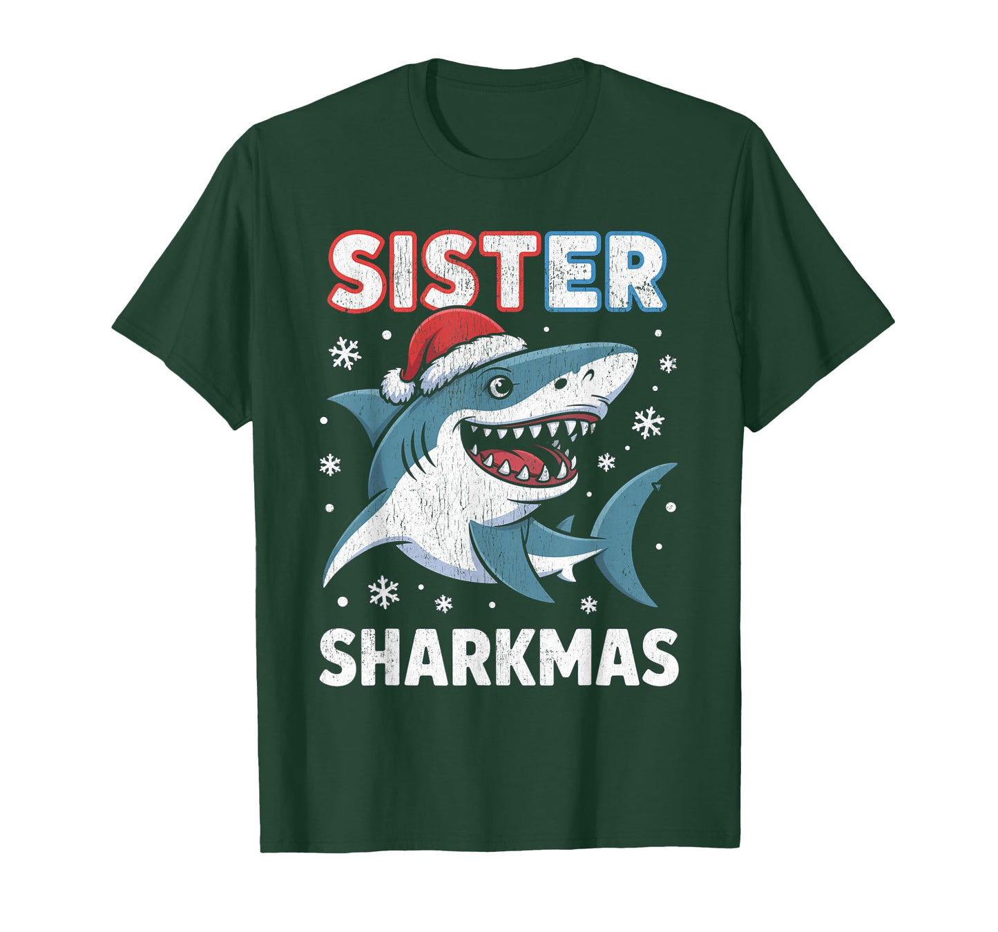 Sister Sharkmas Funny Shark Santa Hat Christmas T-Shirt