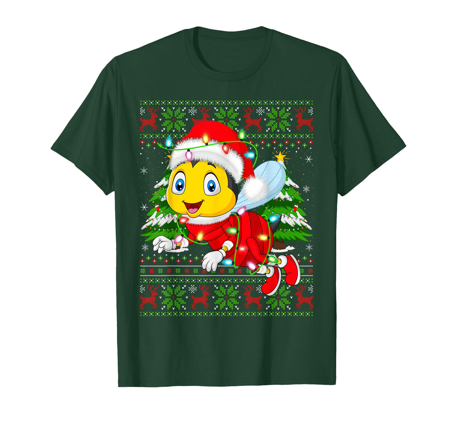 Honey Bees Christmas Lights Santa Costume Ugly Xmas Sweaters T-Shirt