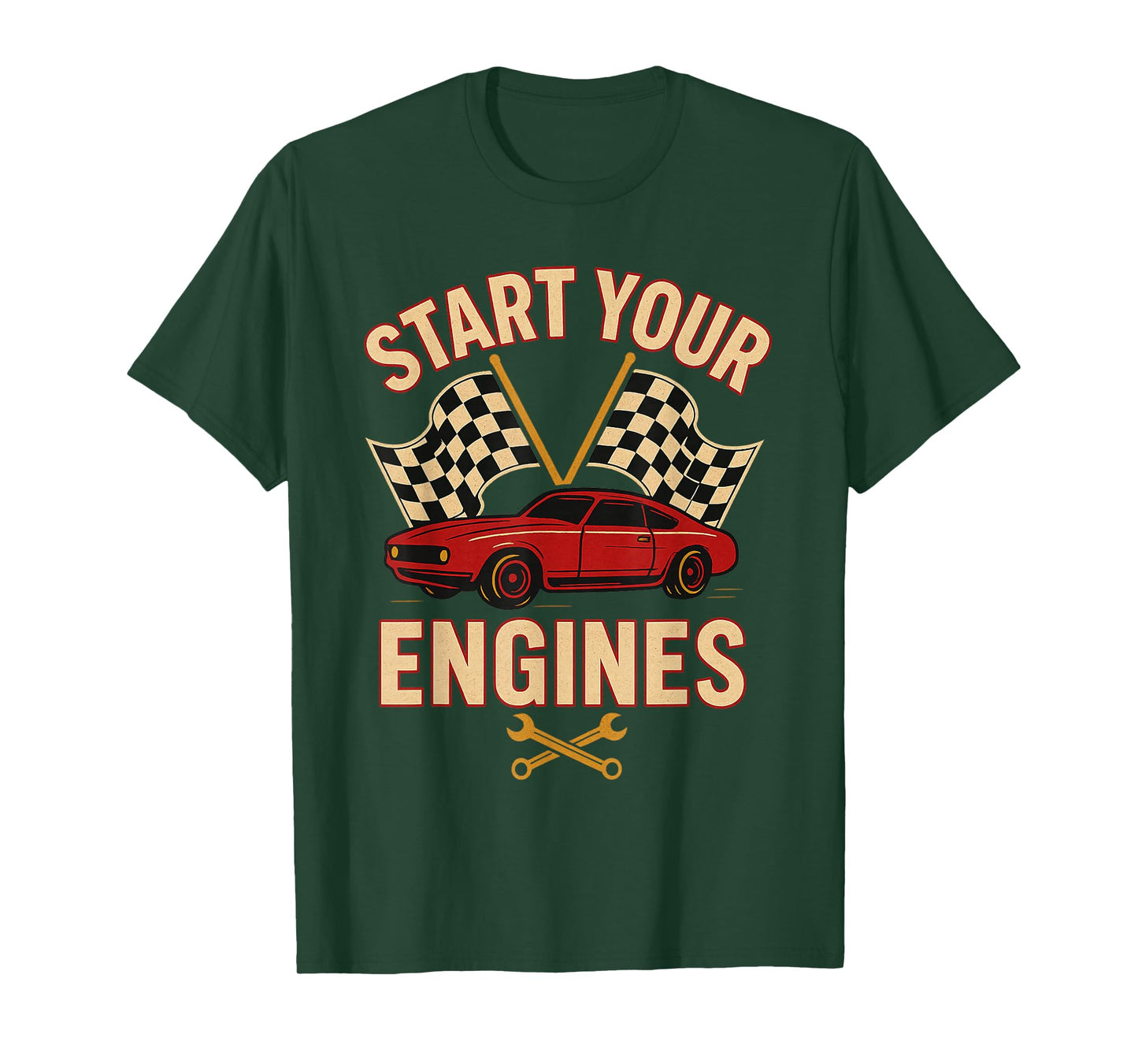 Start Your Engines Vintage Mechanics Flag Race Car T-Shirt