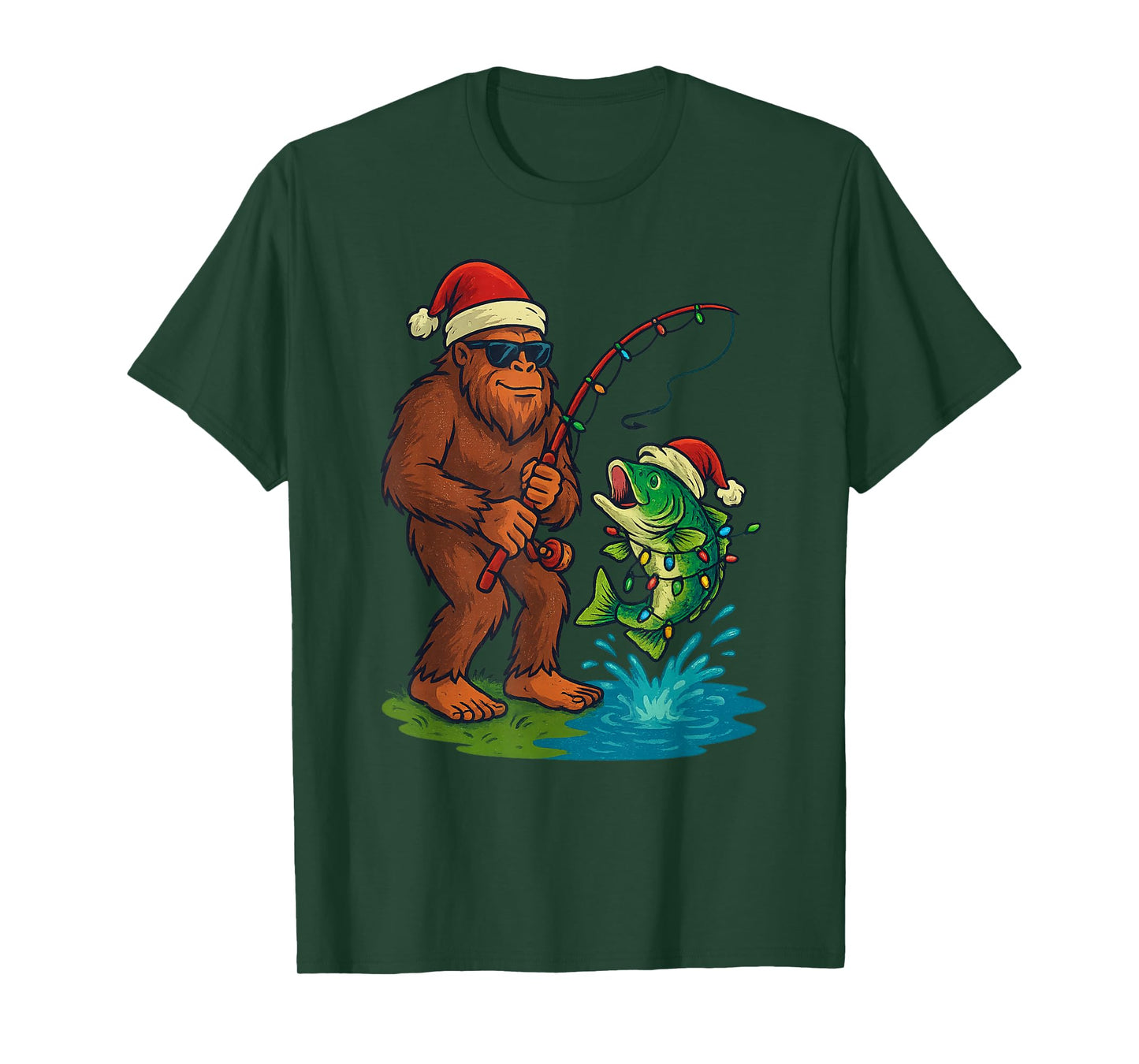 Sasquatch Fishing Christmas Vintage Fish Funny Xmas T-Shirt