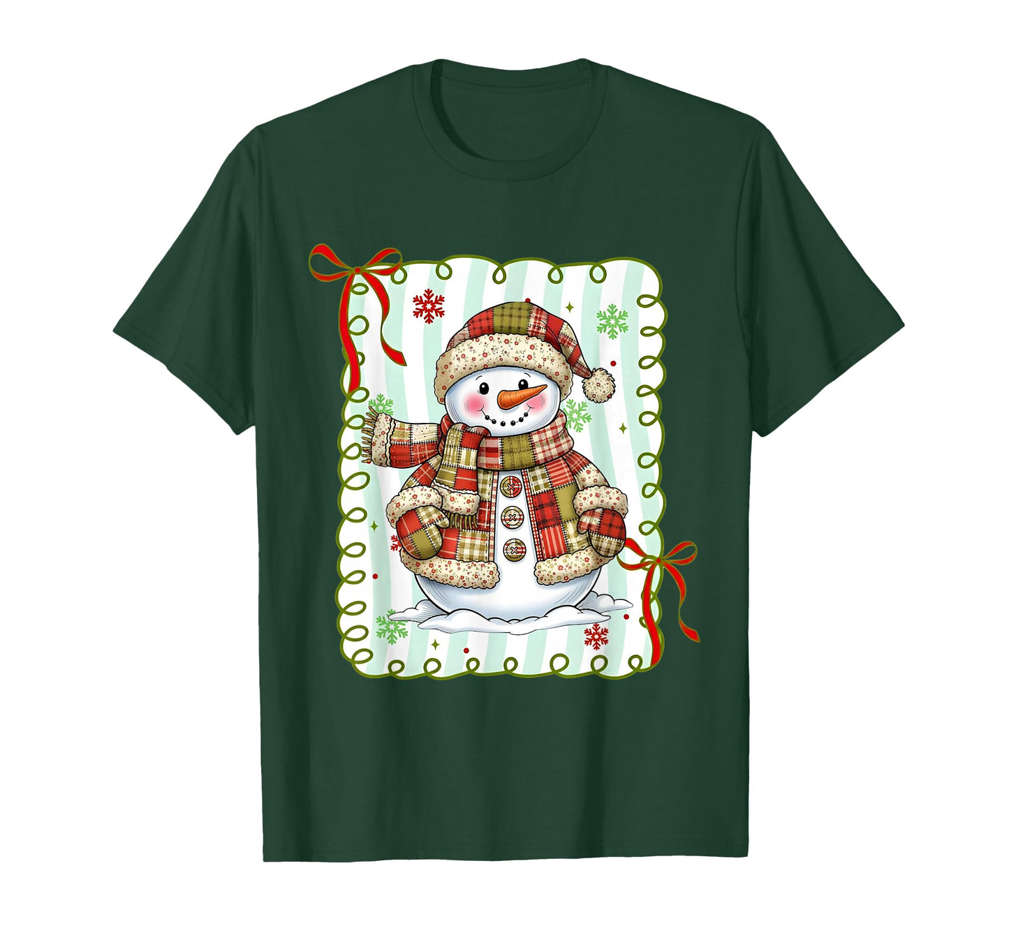 Cute Patchwork Snowman Bow Christmas Xmas Men Women Kids T-Shirt