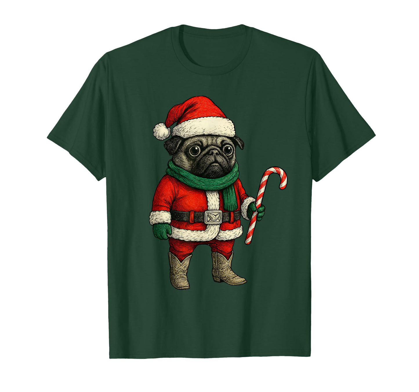 Christmas Pug Dog Funny Xmas Outfit Red Pug Candy Cane T-Shirt
