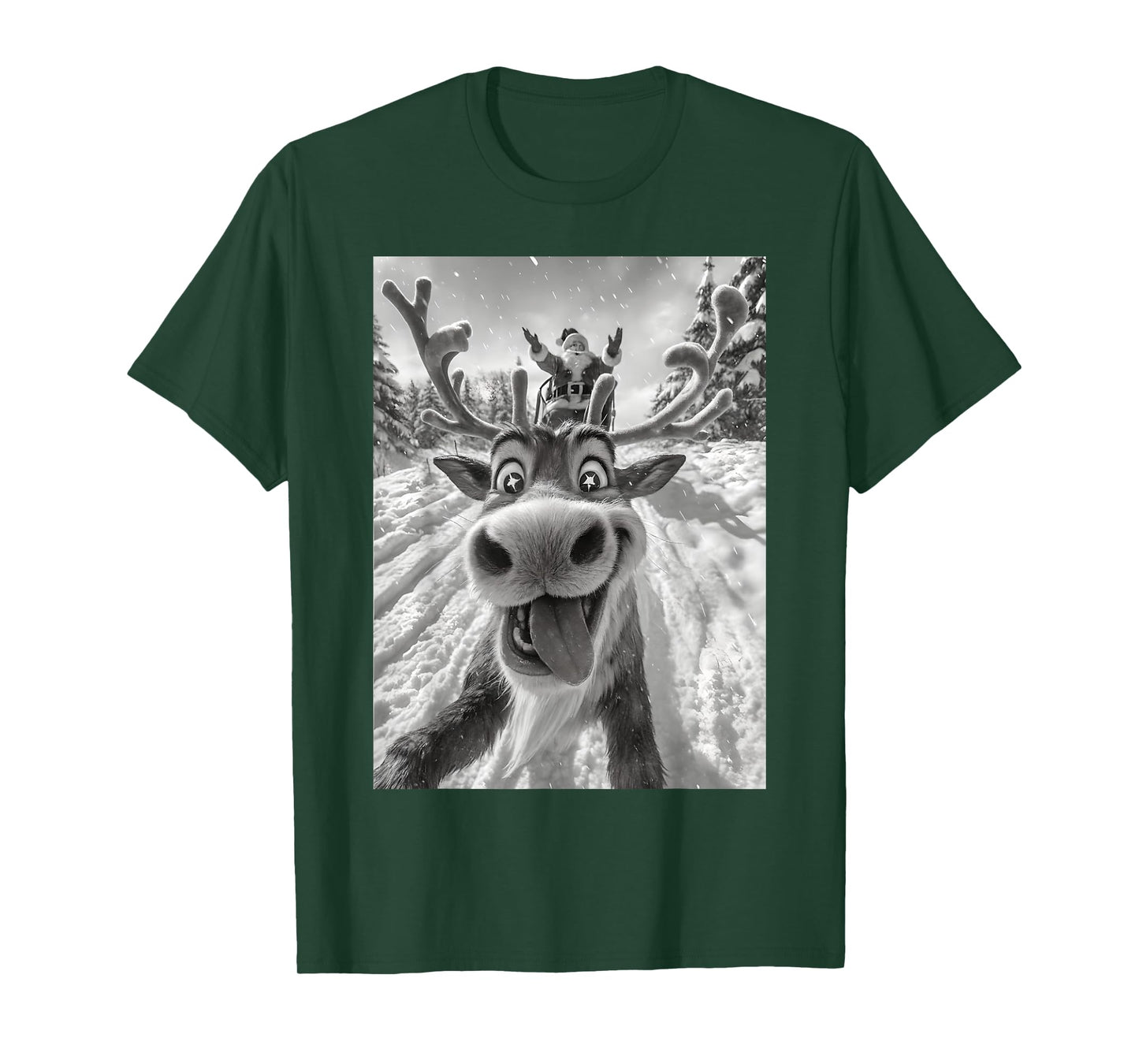 Funny Reindeer Selfie Santa Christmas Xmas Pajamas Holiday T-Shirt