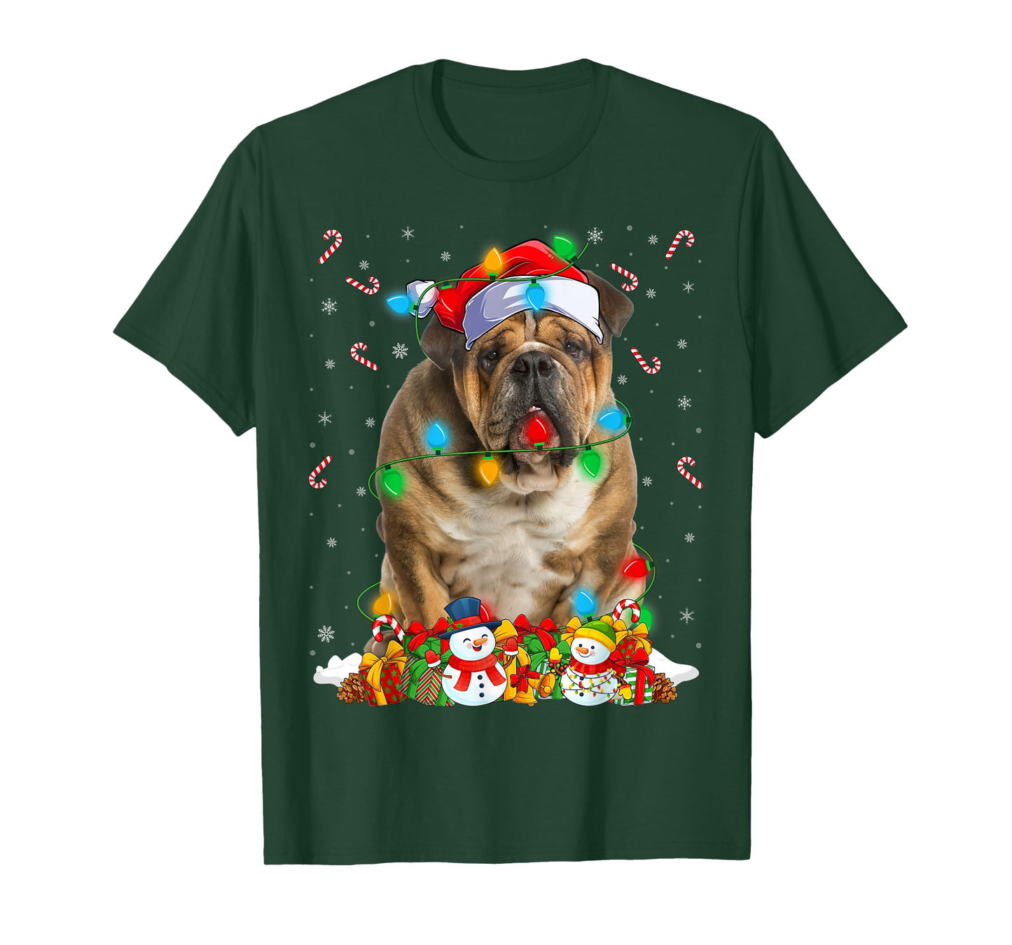 Bulldog Christmas Lights Funny Santa Hat Bulldog Xmas T-Shirt