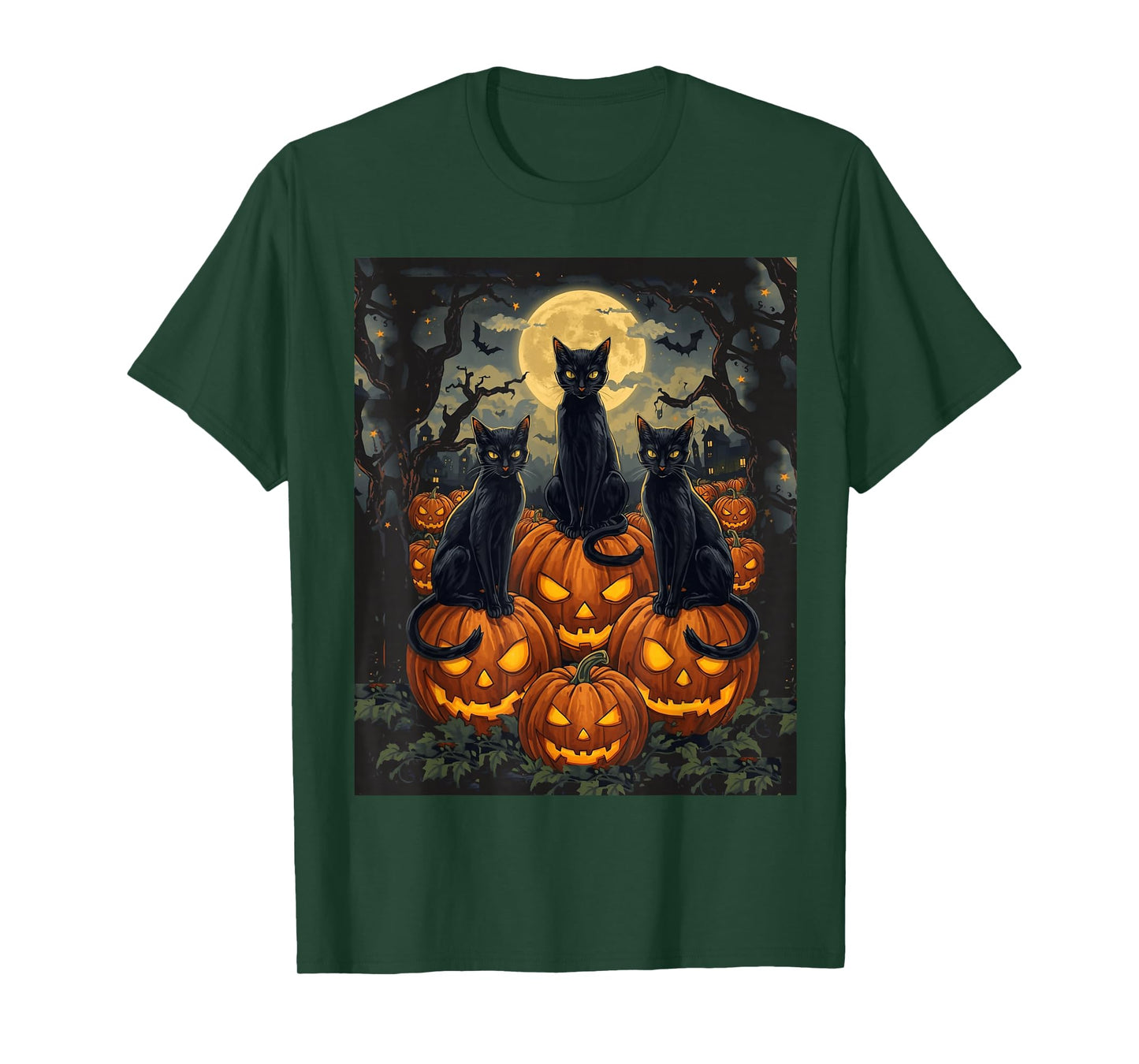 Black Cat Halloween Cat Lovers Starry Night Cat Van Gogh T-Shirt
