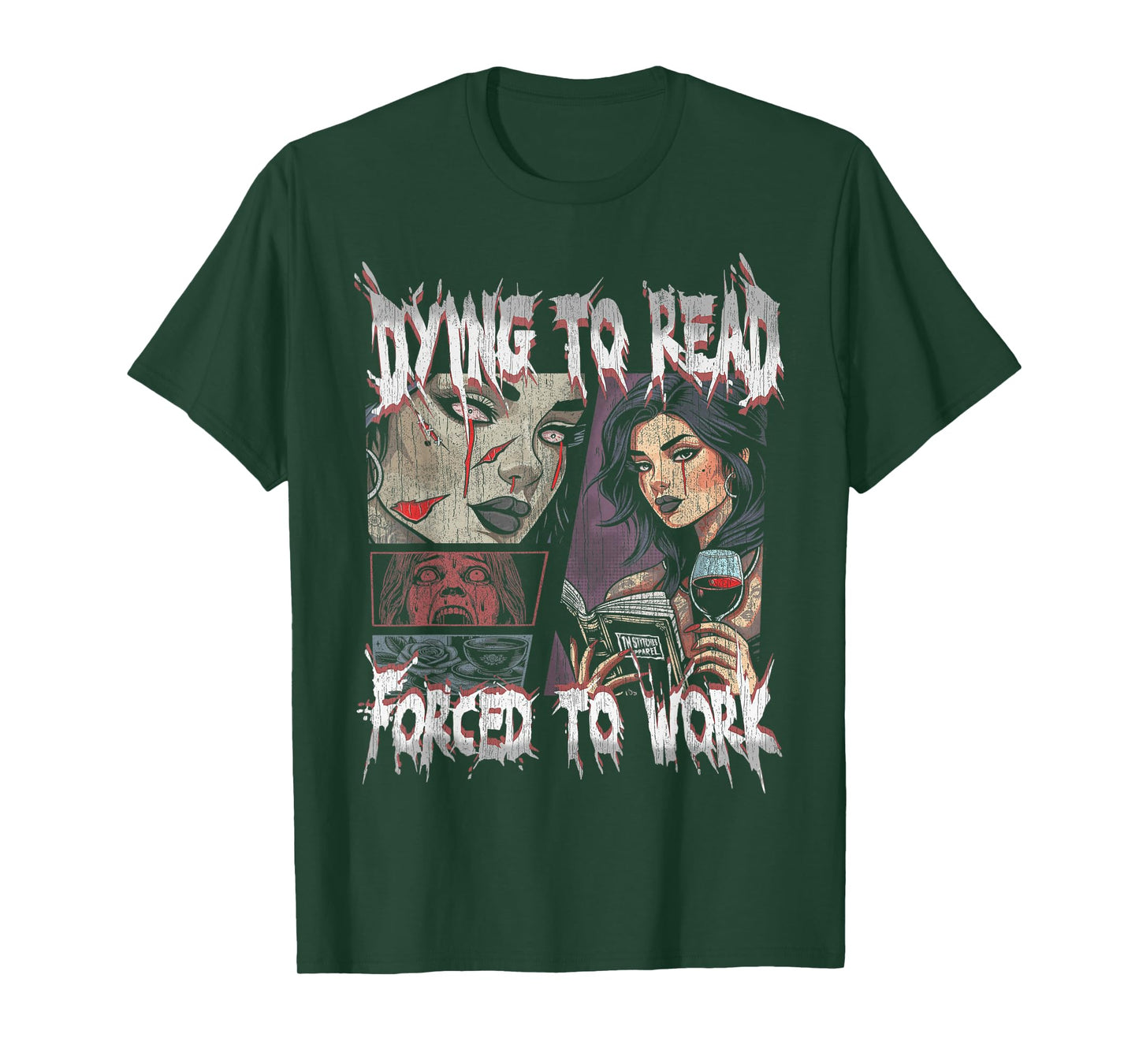 Vintage Retro Dying to Read Forced to Work Graphic Tee T-Shirt