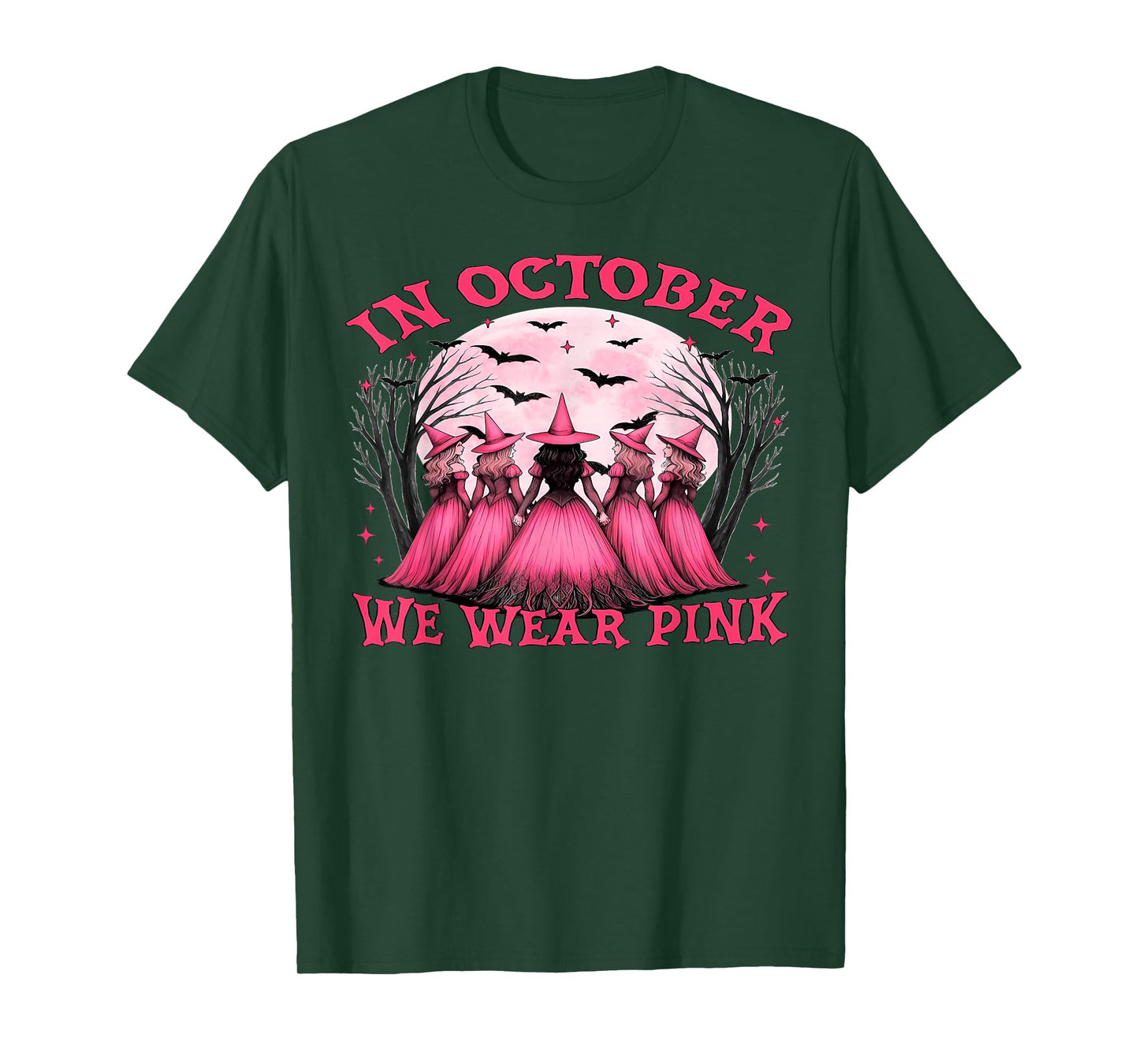 Retro in October We Wear Pink Witch Breast Cancer Awareness T-Shirt