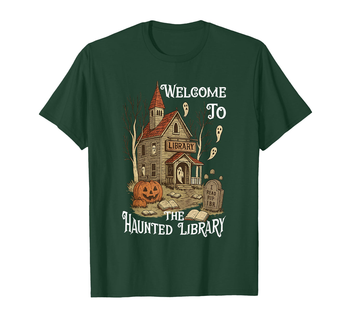 Salem Welcome to The Haunted Library Bookworm Halloween T-Shirt