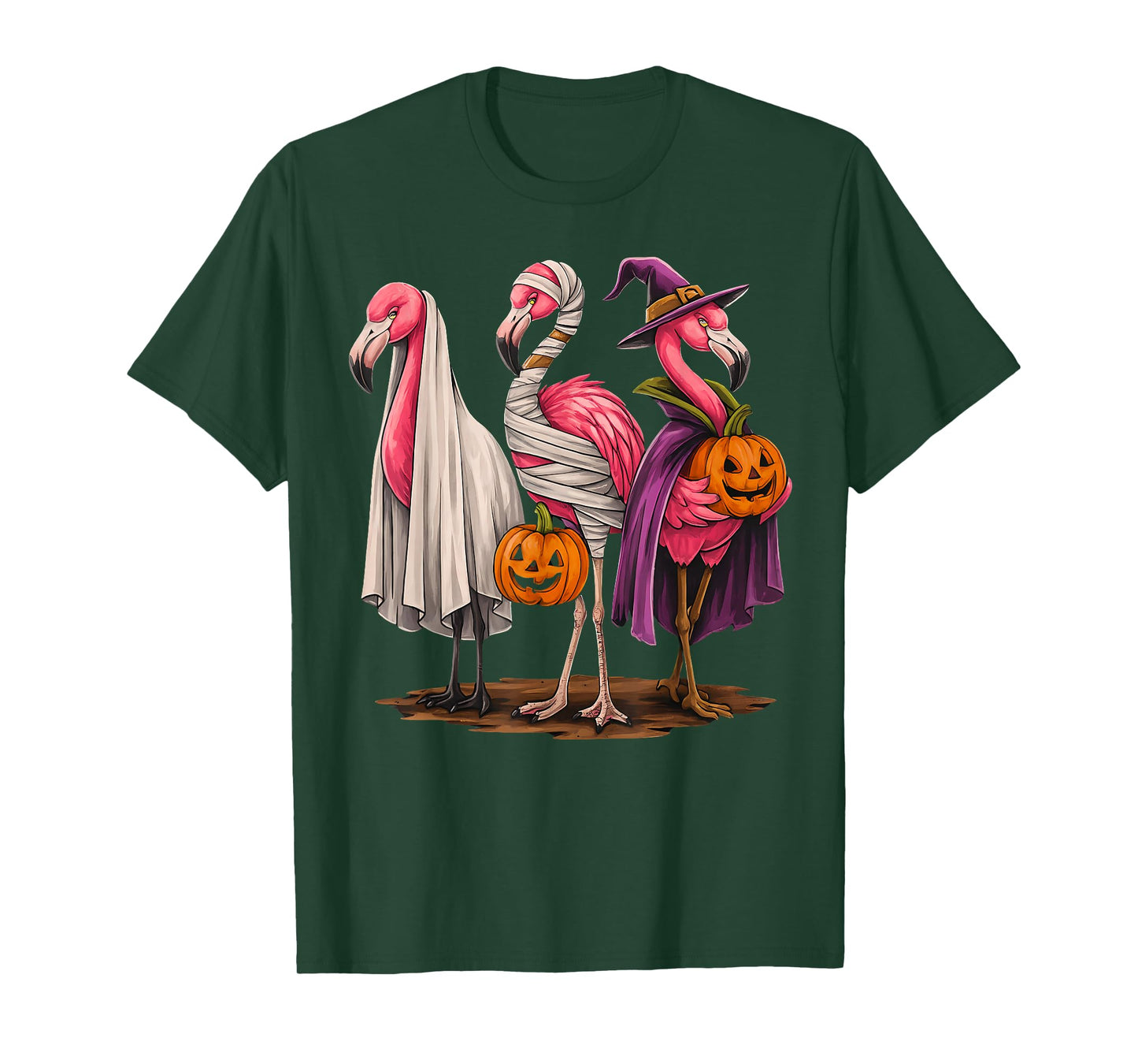 Happy Flamingoween Witch Pumpkin Flamingo Ghost Halloween T-Shirt