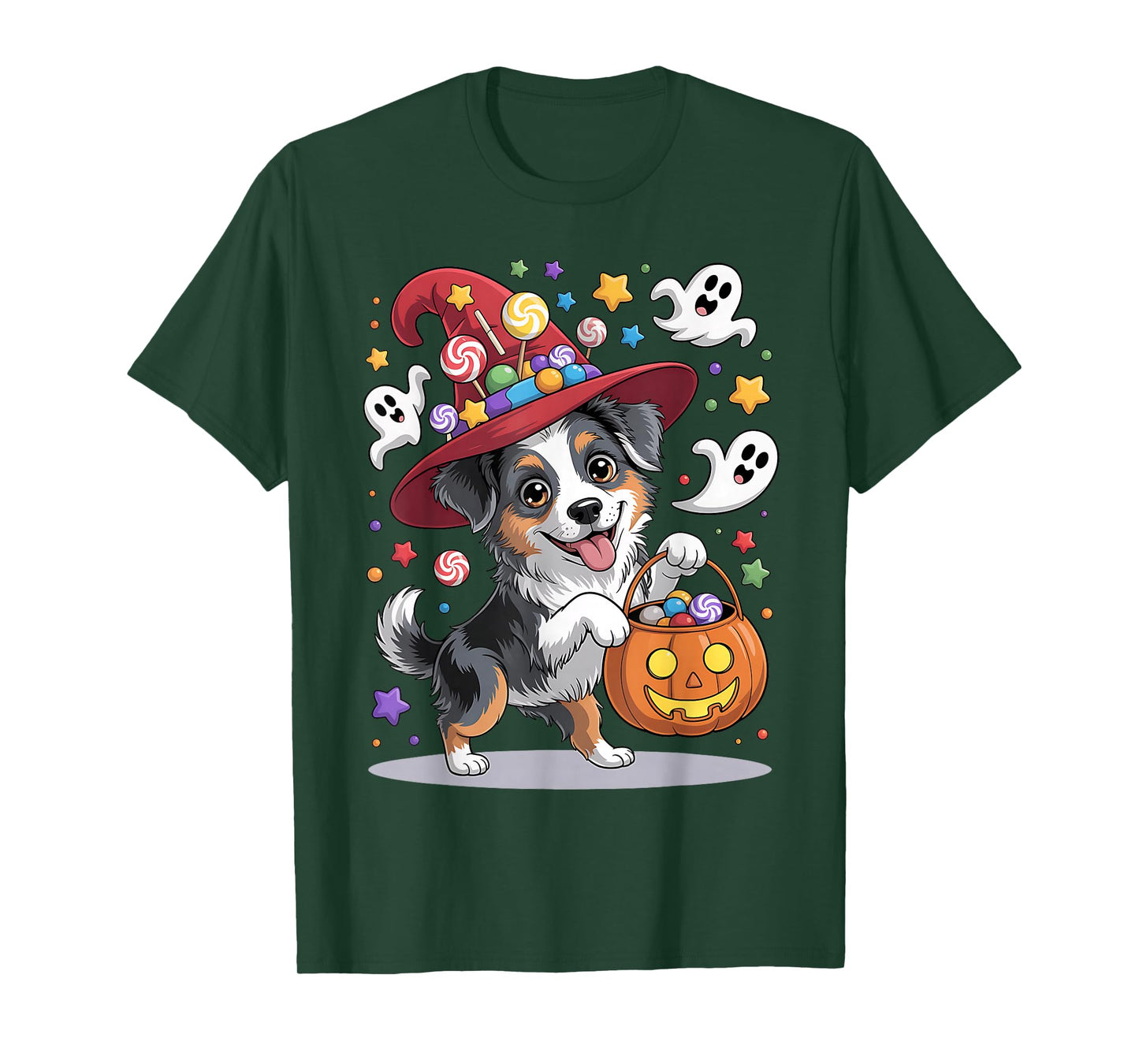 Miniature American Shepherd Dog Pumpkin Ghost Halloween T-Shirt