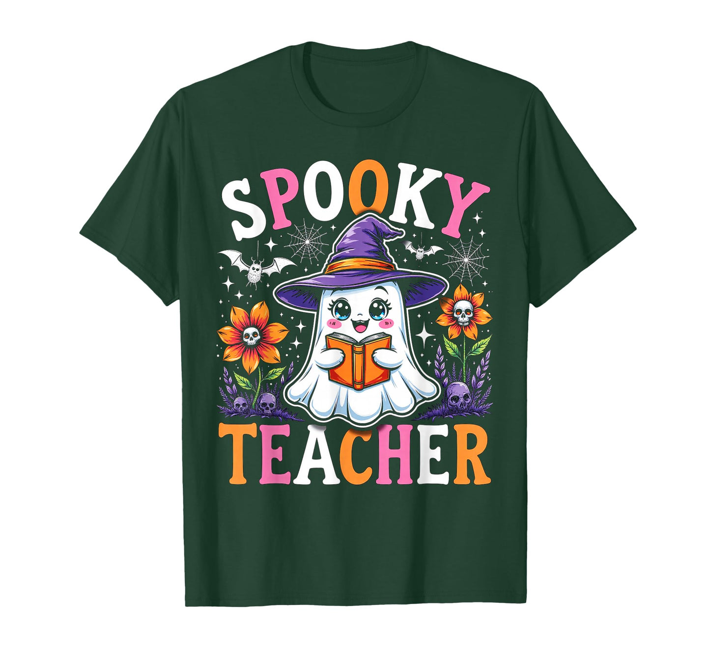 Spooky Teacher Funny Halloween 2025 Cute Ghost Boo Witch Hat T-Shirt