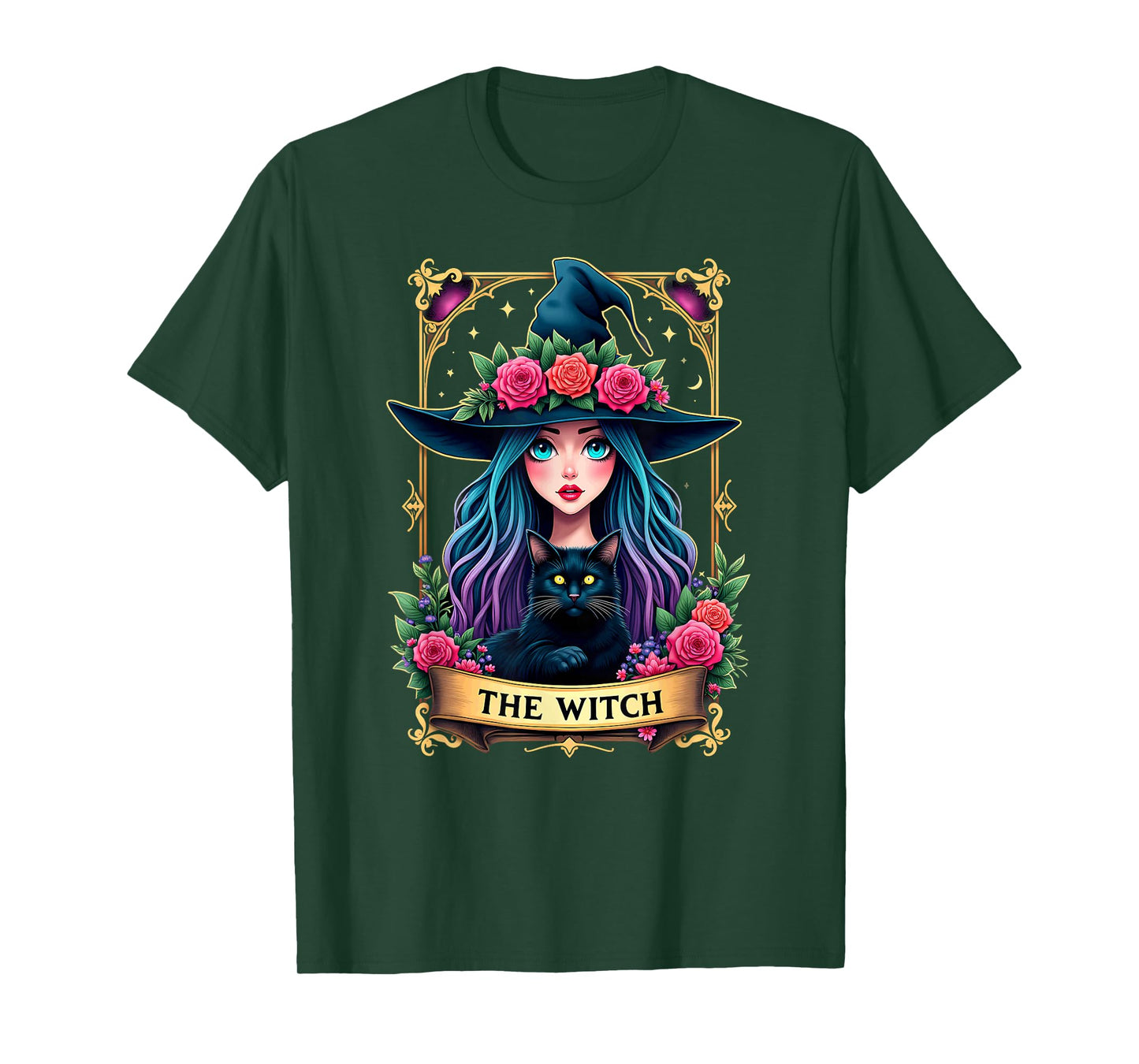Gothic Tarot Card The Witch with Black Cat T-Shirt