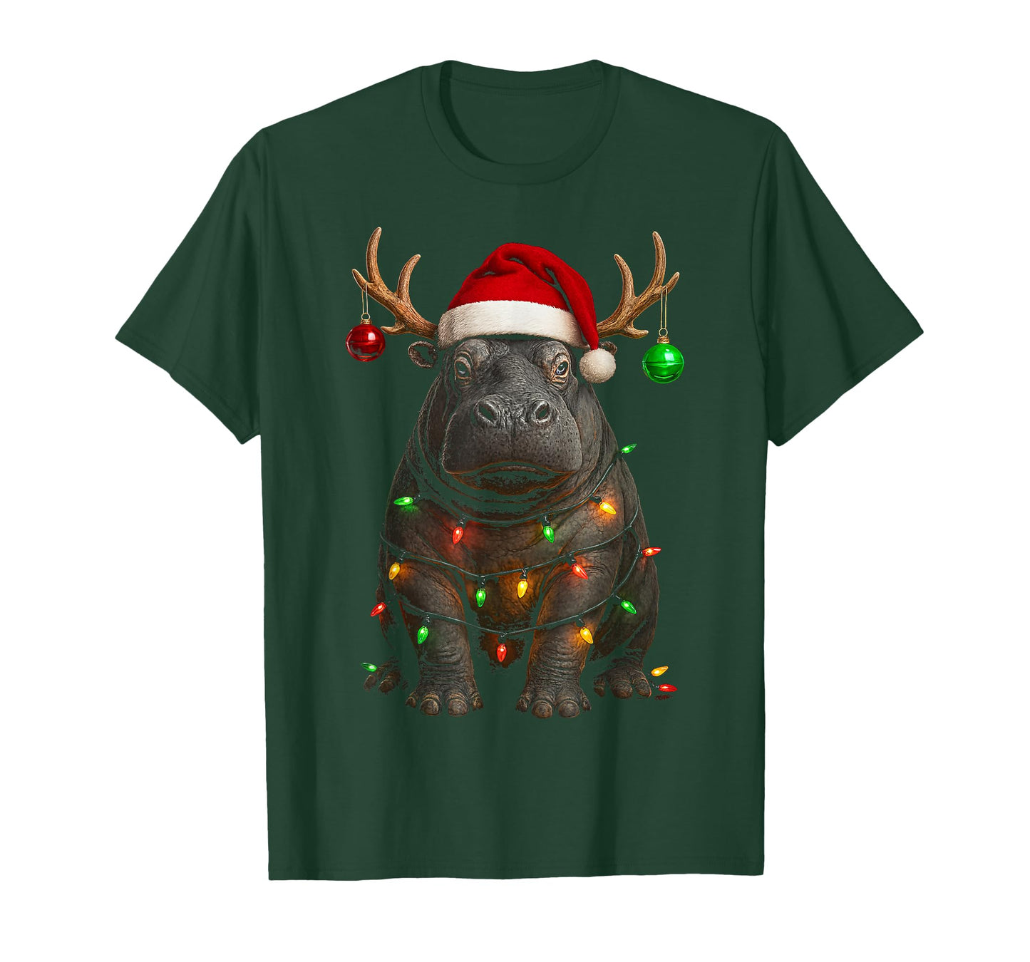 Hippopotamus Christmas Hippo Santa Hat Lover T-Shirt