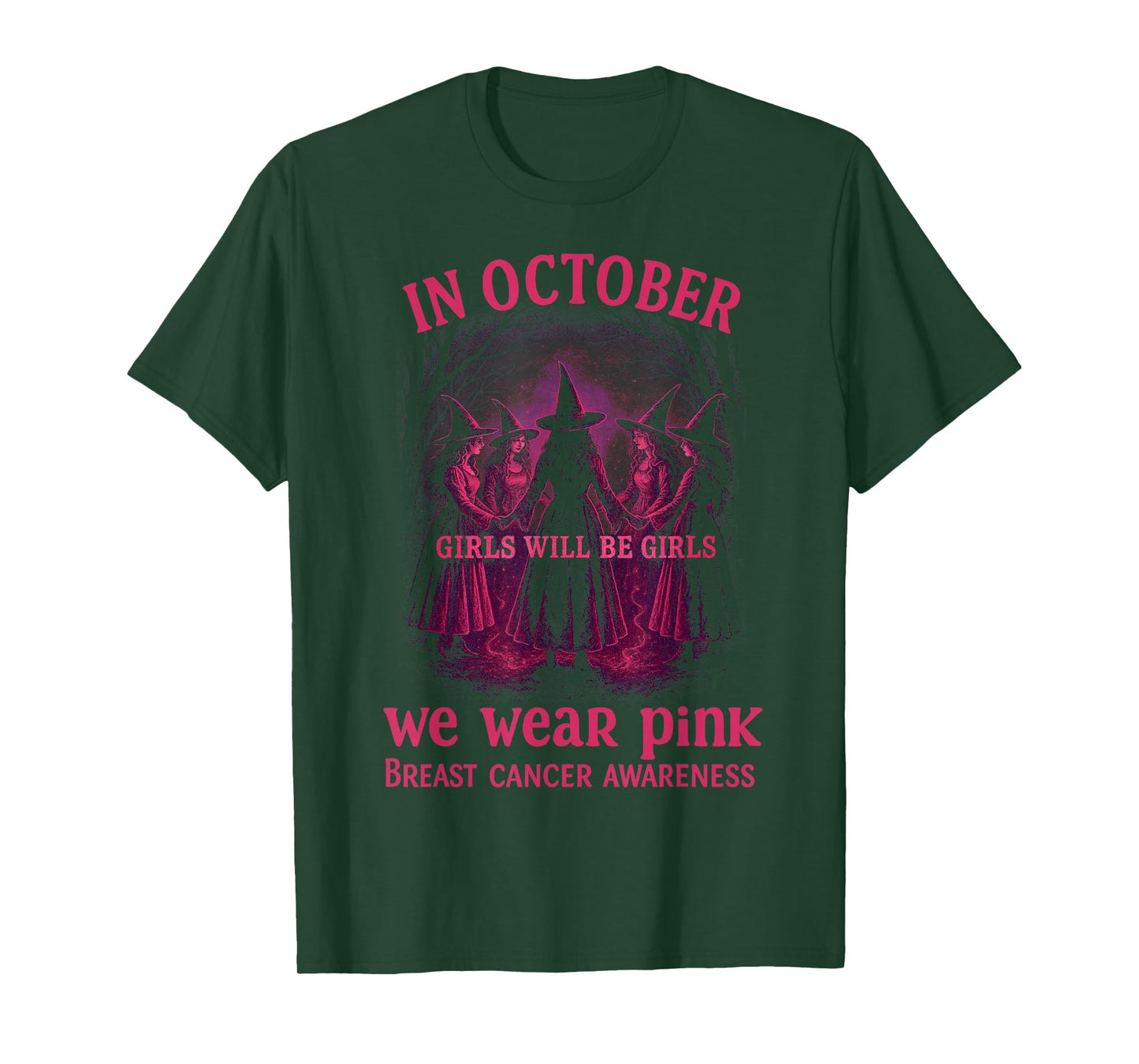 in October We Wear Pink Witches – Breast Cancer Awareness T-Shirt