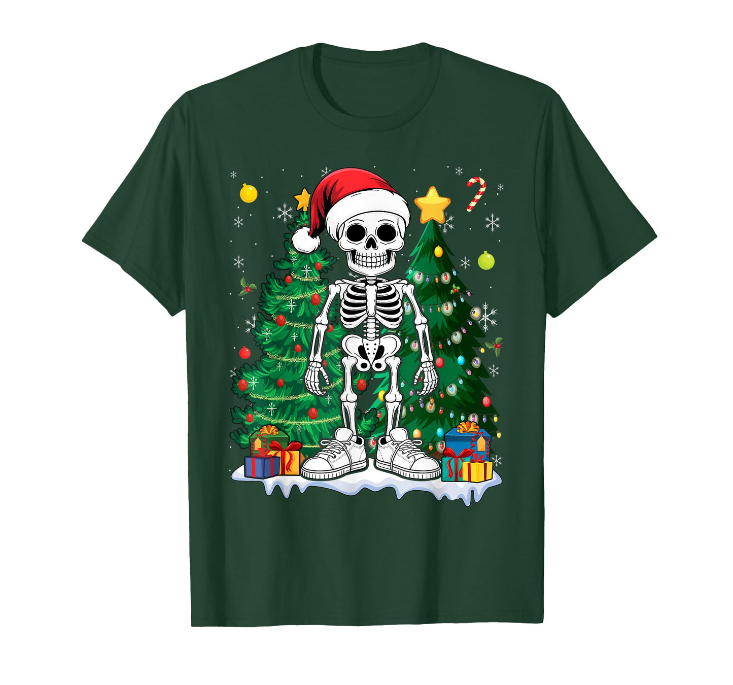 Skeleton Santa Hat Christmas Pajama Cool X-Mas Skull T-Shirt