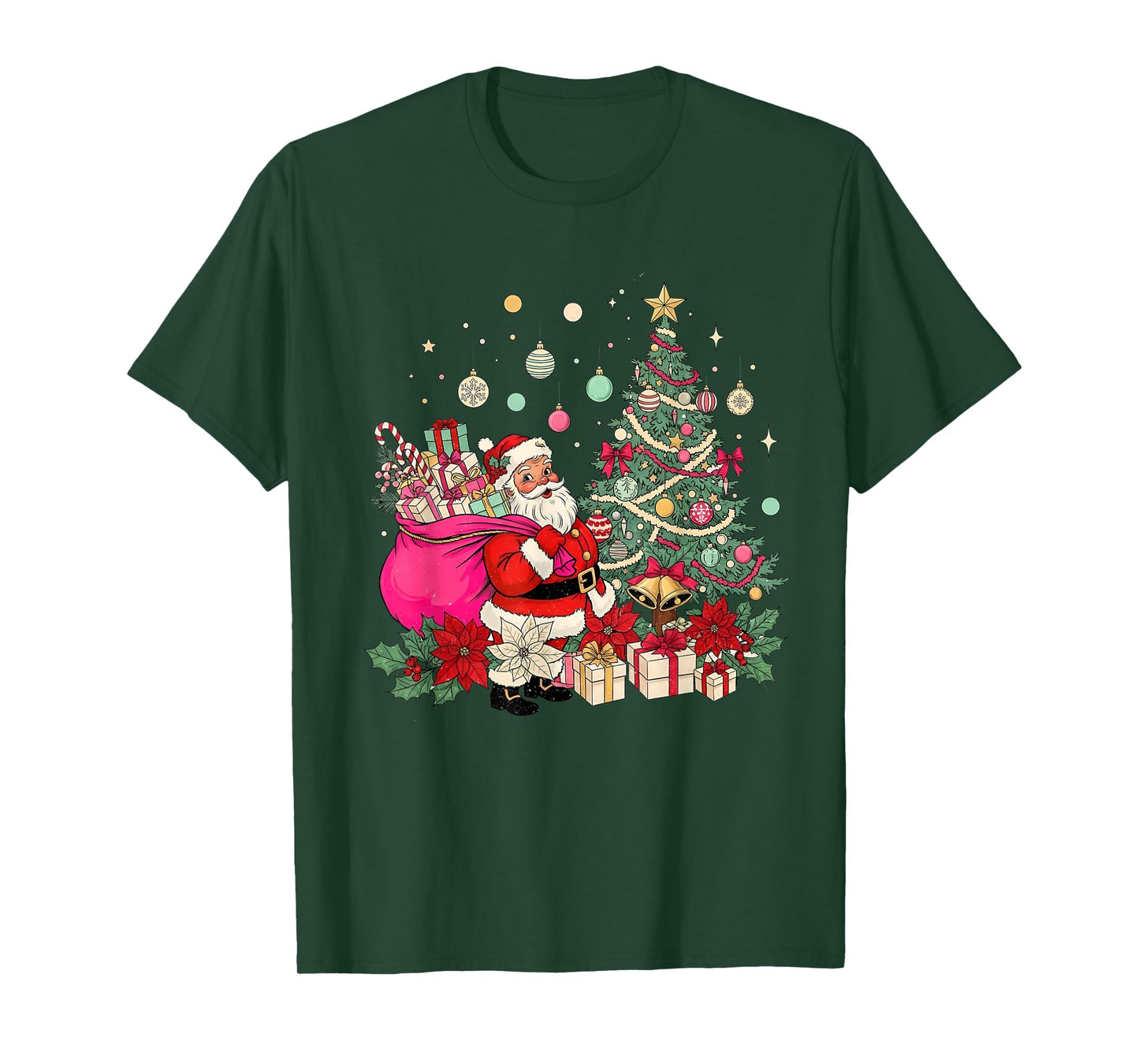 Coquette Bow Santa Christmas Tree Xmas Holiday T-Shirt