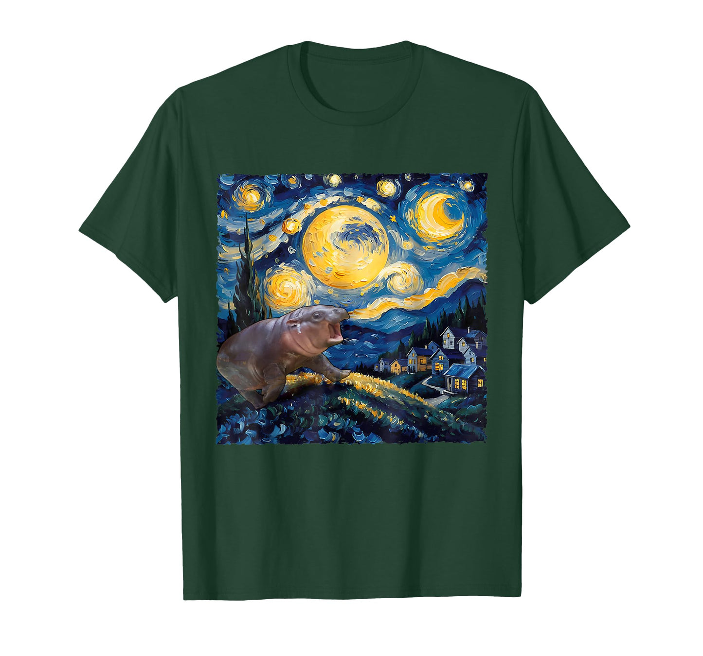 Moo-Deng Starry Night Van Gogh Funny Moo-Deng Meme T-Shirt