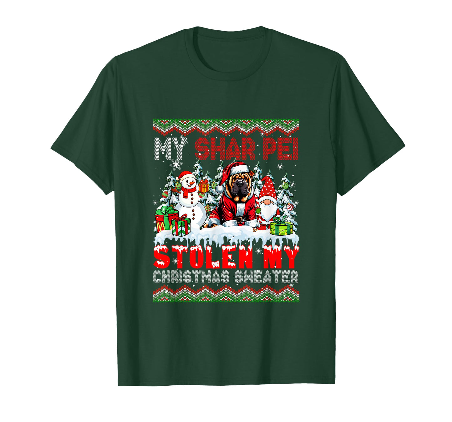 My Shar Pei Stolen My Christmas Sweater Santa Dog Gnome T-Shirt