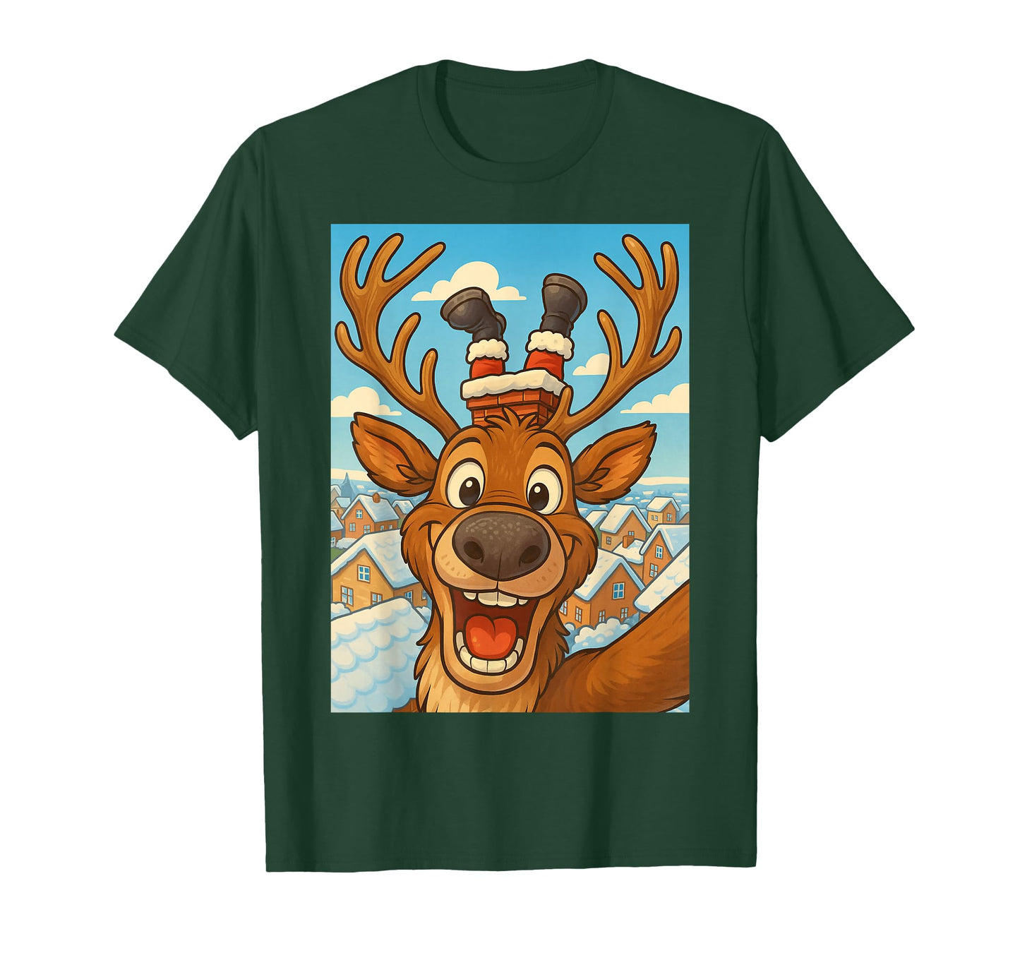Funny Reindeer Selfie Santa Boys Girls Christmas T-Shirt